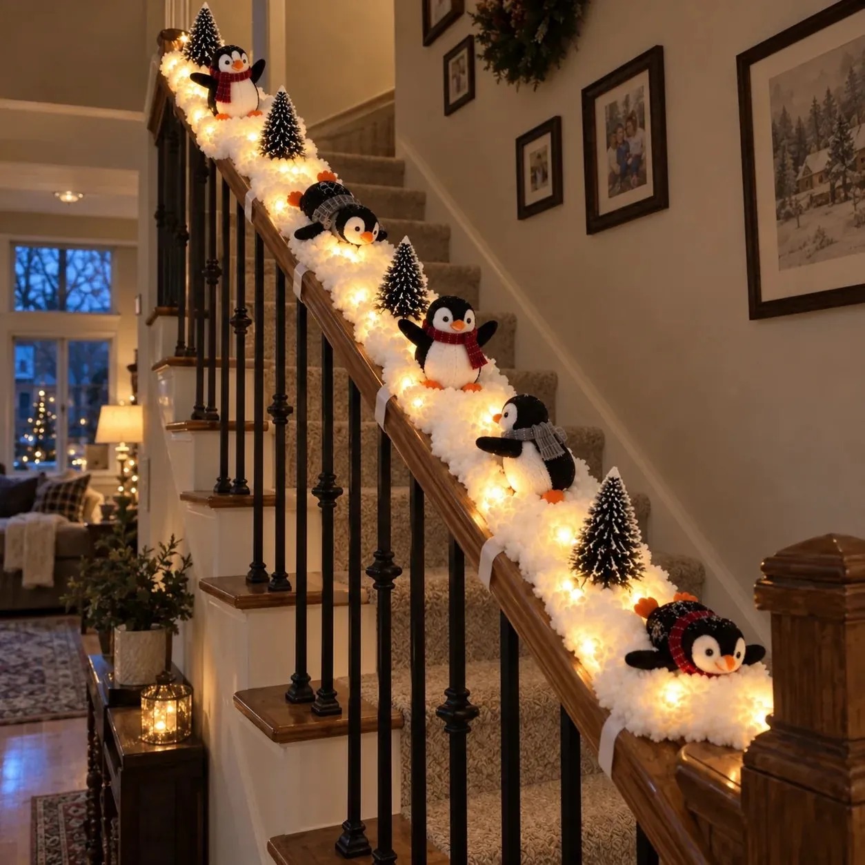 🐧 Penguin Christmas Stair Snow Decor