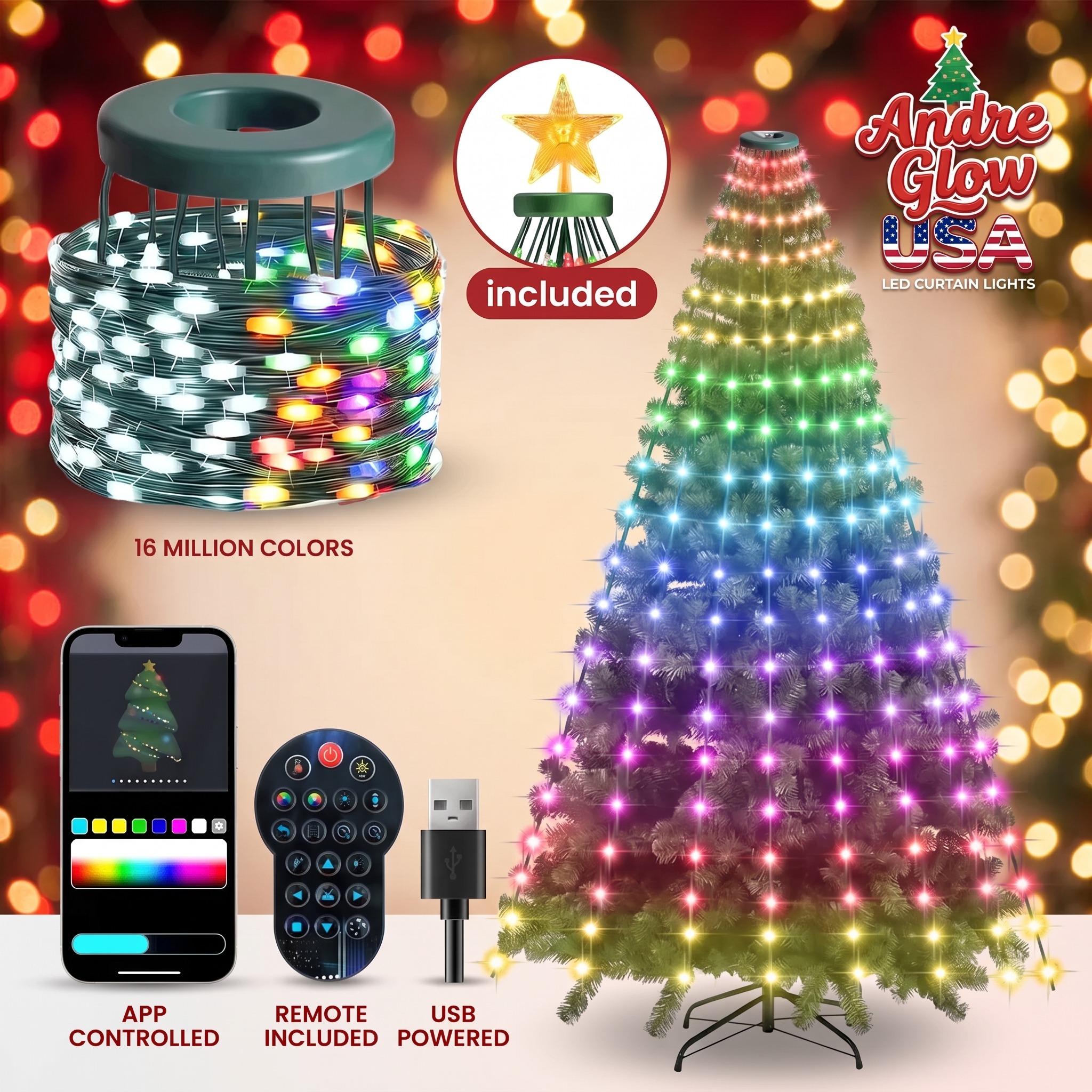 Smart Christmas tree LED light app and remote control options
