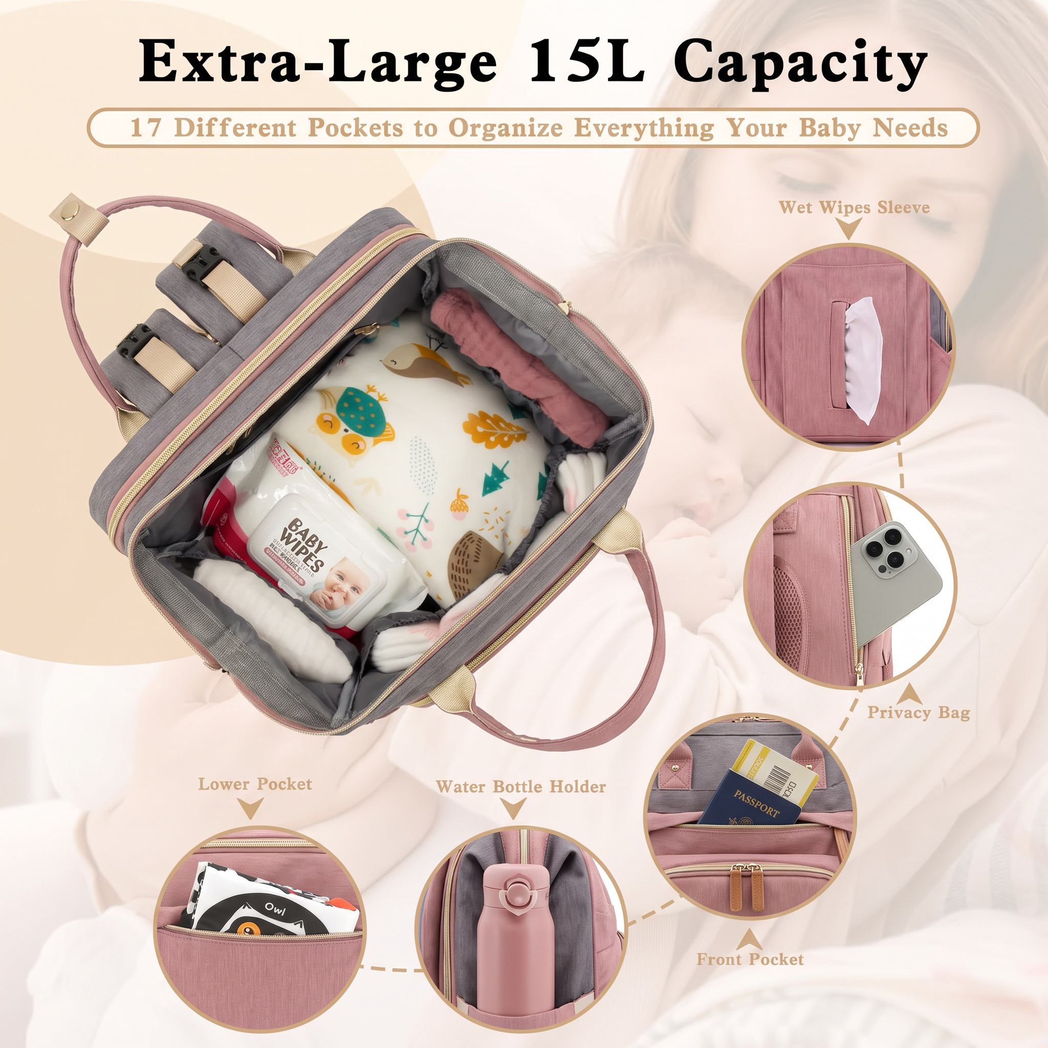 👶 3-in-1 Convertible Diaper Bag Backpack with Travel Bassinet