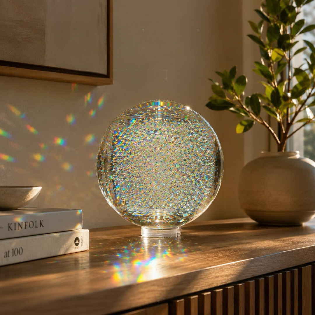 ✨ Rainbow Prism Refractive Art Glass Sphere | Light Projection Crystal Tabletop Ornament
