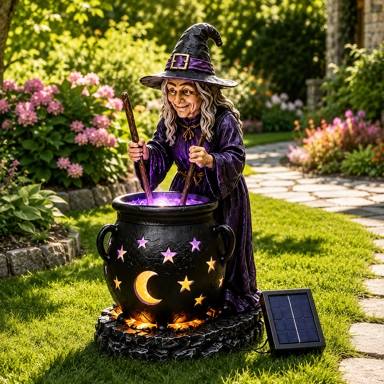 🧙‍♀️ Halloween Witch Glowing Cauldron Solar Light