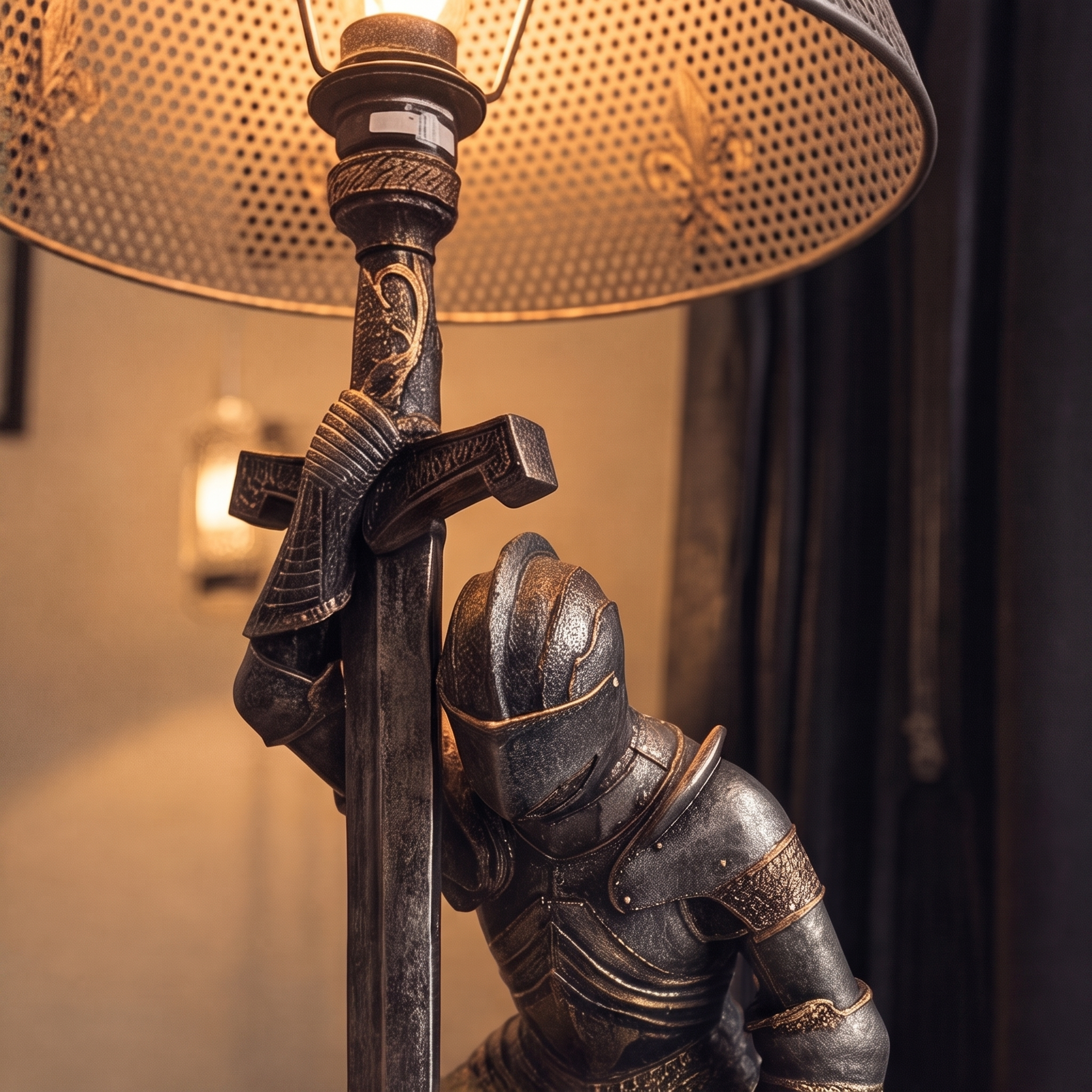 🏰 Medieval Kneeling Knight Table Lamp Gothic Crusader Warrior Sculpture Desk Light