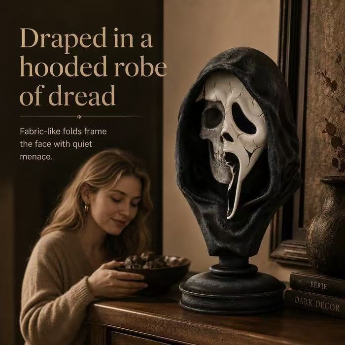 💀 Broken Ghostface Skull Bust Gothic Halloween Resin Decor
