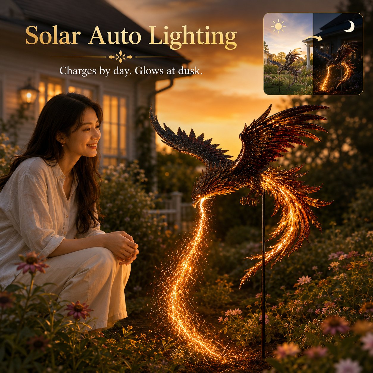 🔥🐦‍🔥 Solar Phoenix Garden Stake Light | Stunning Fiery Light Sculpture For Yard & Garden🏠