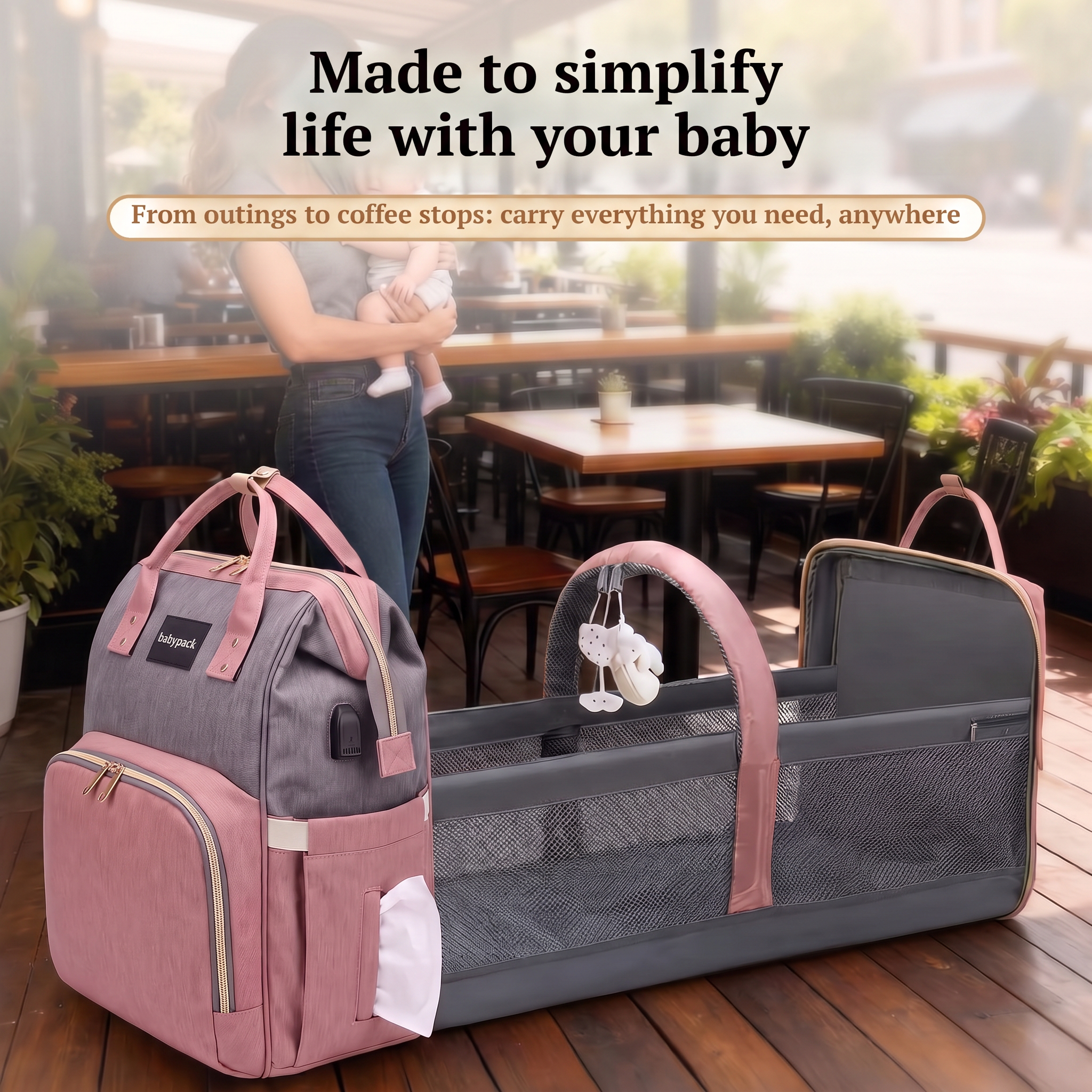 👶 3-in-1 Convertible Diaper Bag Backpack with Travel Bassinet