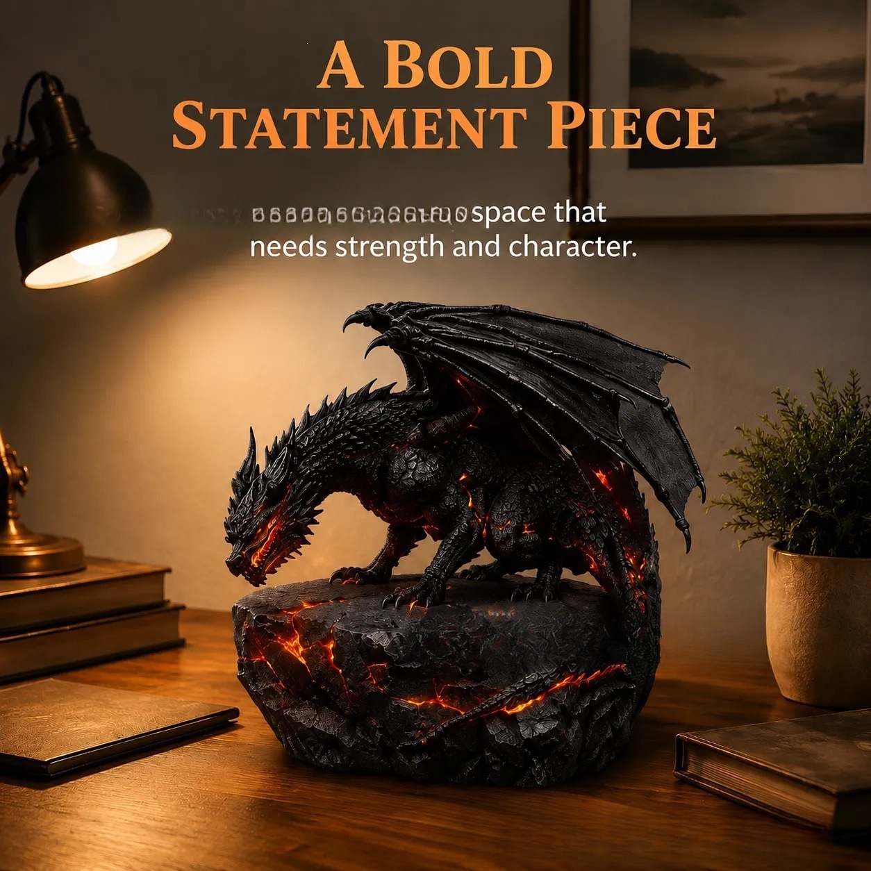 🐉 Lava Crack Guardian Dragon Resin Statue With Warm LED Glow