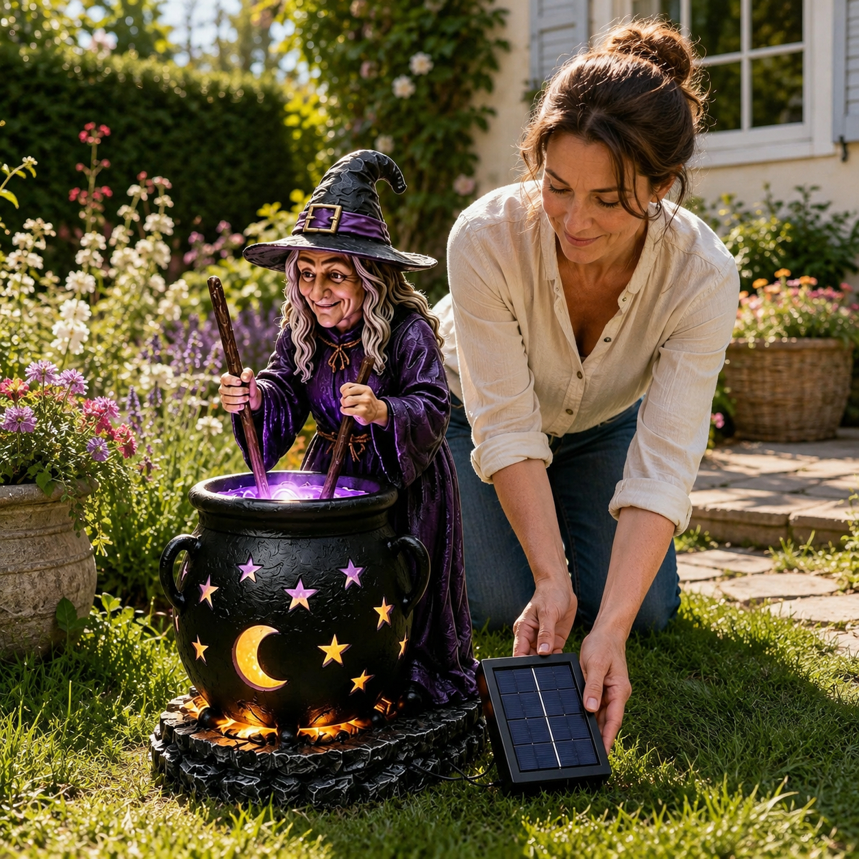 🧙‍♀️ Halloween Witch Glowing Cauldron Solar Light
