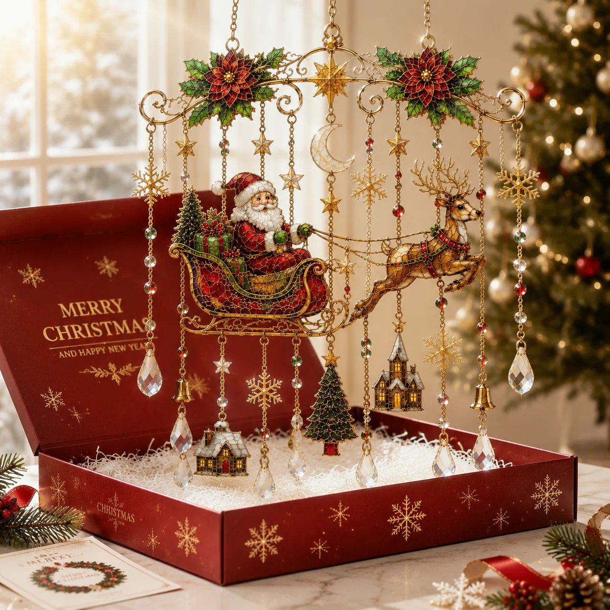 Christmas Stained Glass-Style Window Hanging
