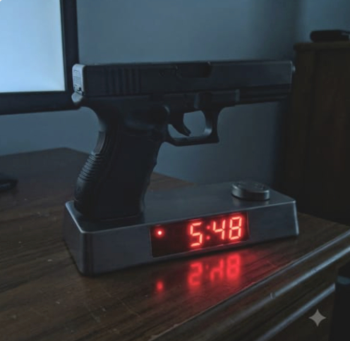 🔫 Pistol-Shaped Novelty Alarm Clock for Heavy Sleepers