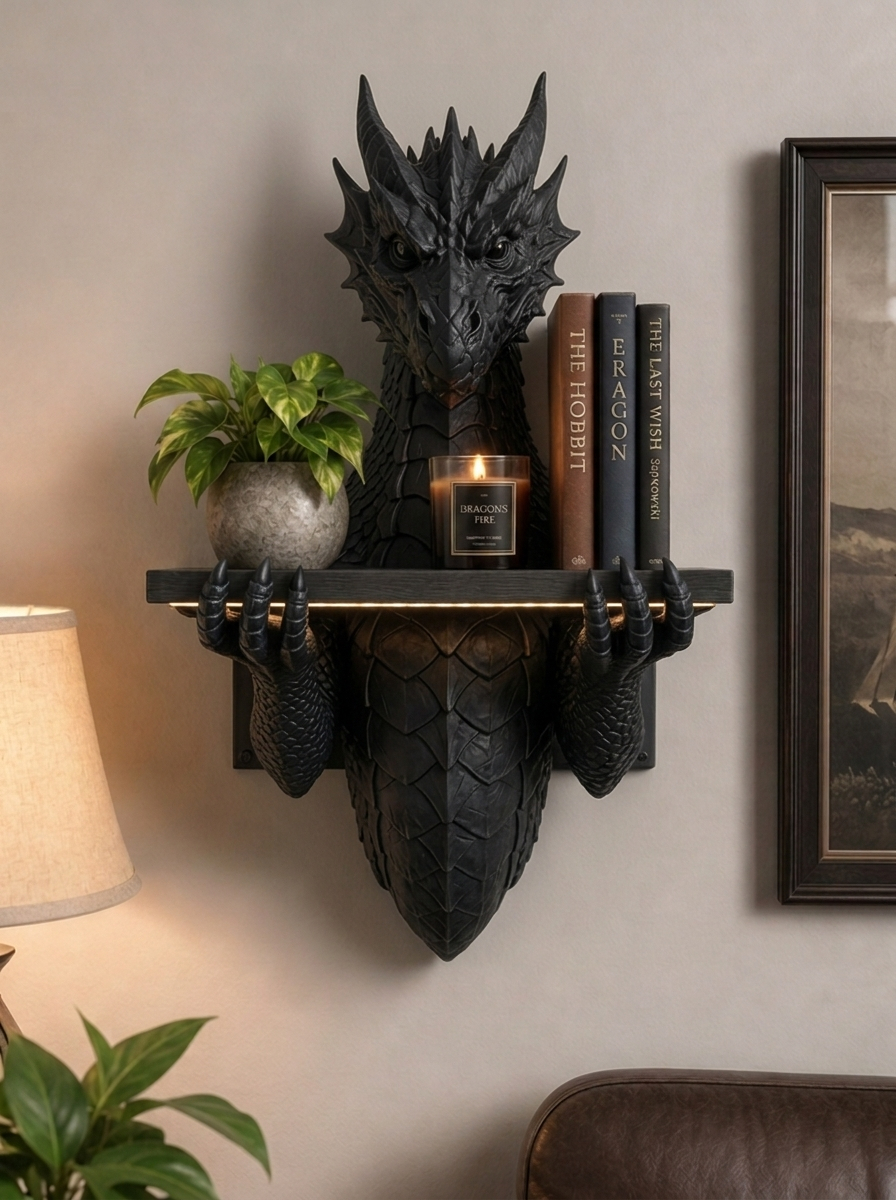 🐉 Ancient Dragon Wall-Mounted Display Shelf | LED Glow Eyes Edition