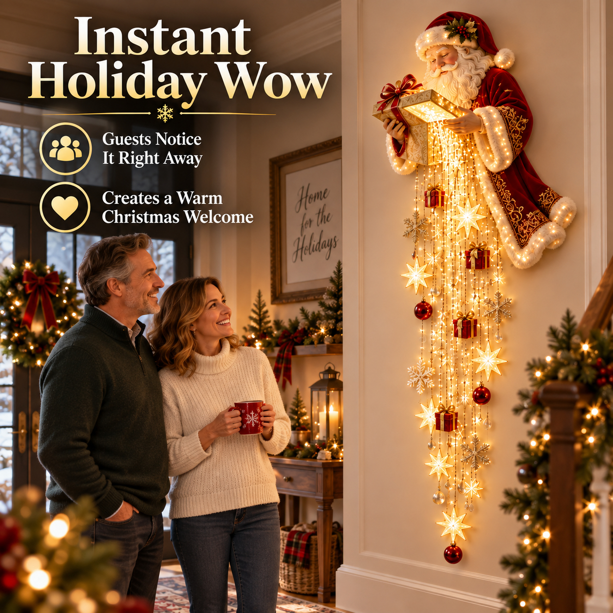🎅 Santa’s Magical Gift Starfall Cascade | Lighted Christmas Wall Decor