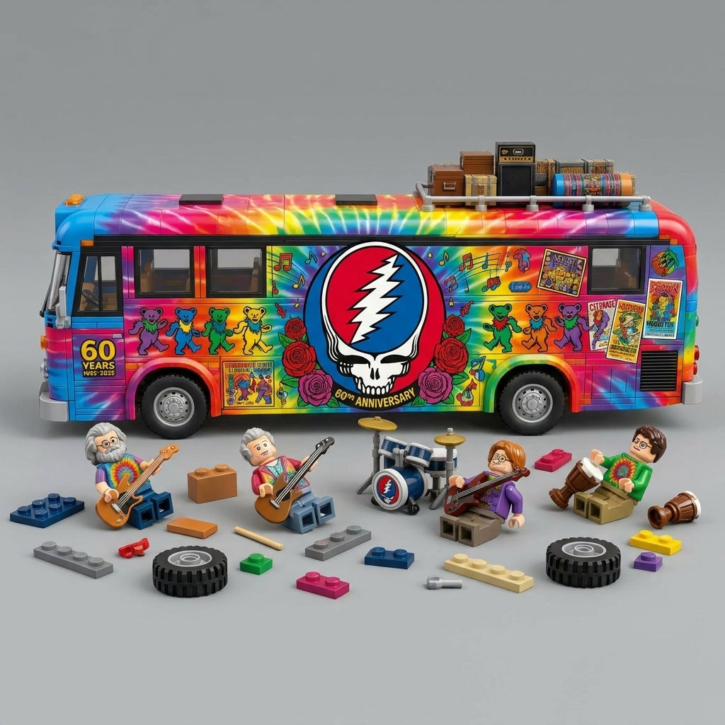 🚌 Grateful Dead 60th Anniversary Psychedelic Tour Bus Building Block Set | Rock Band Collector Brick Model