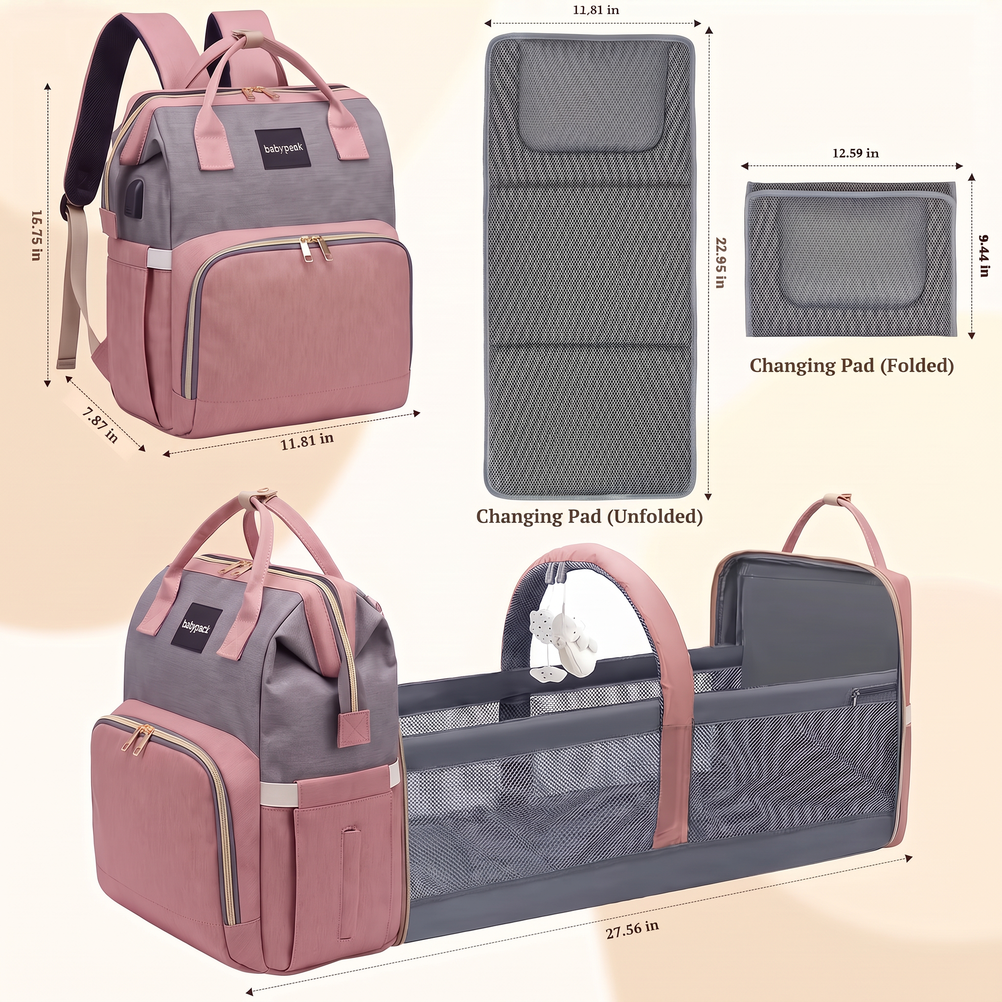👶 3-in-1 Convertible Diaper Bag Backpack with Travel Bassinet