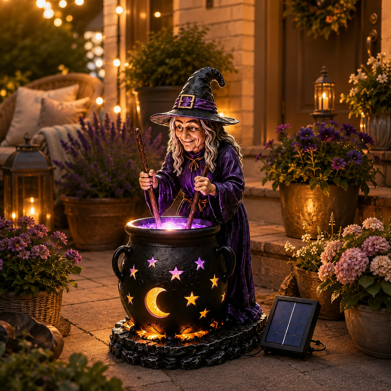 🧙‍♀️ Halloween Witch Glowing Cauldron Solar Light