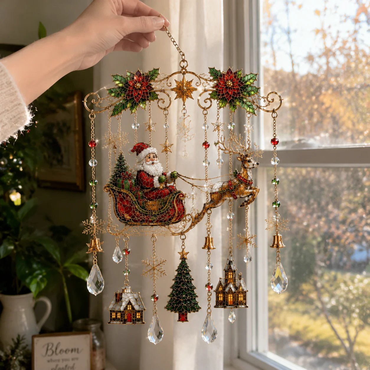 Christmas Stained Glass-Style Window Hanging
