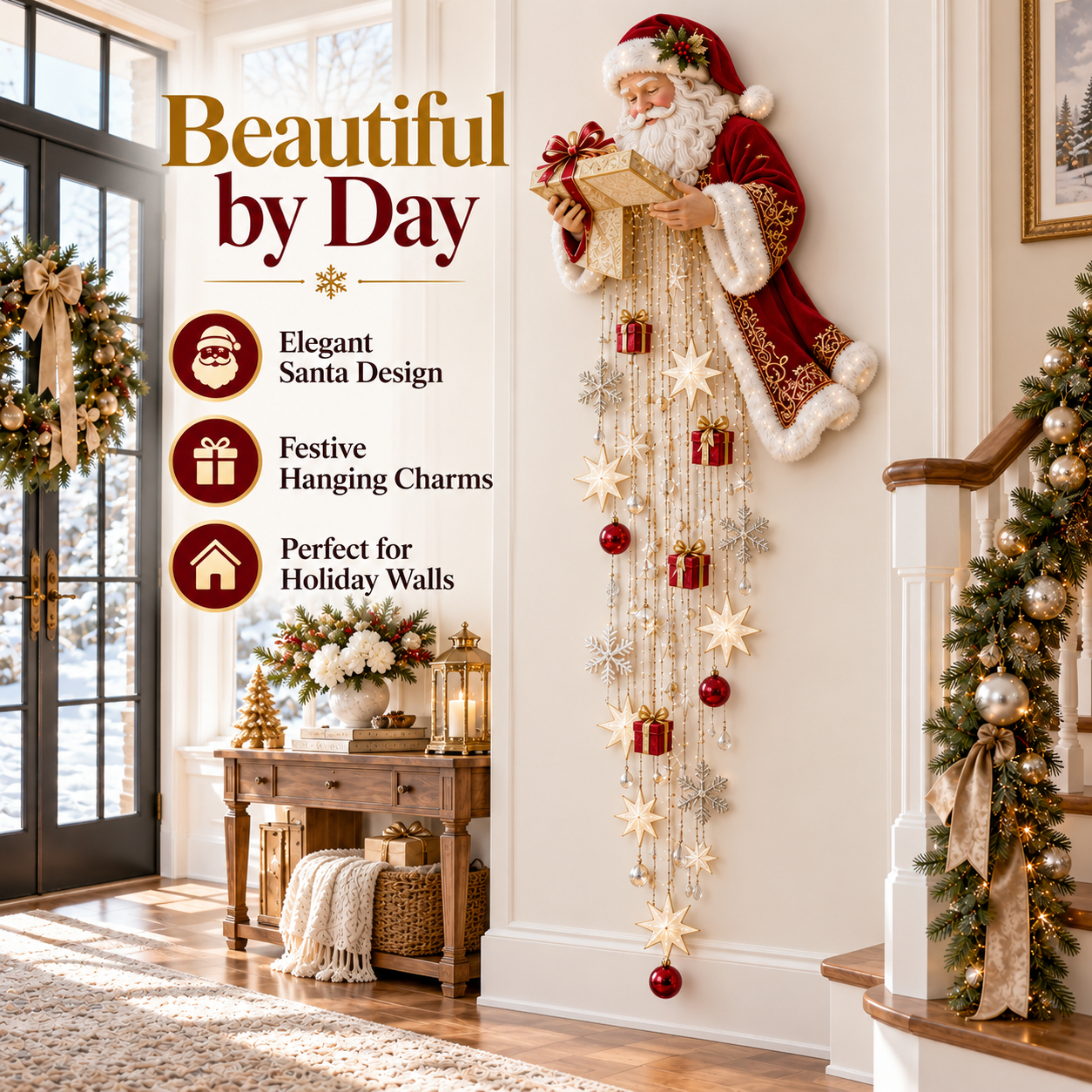 🎅 Santa’s Magical Gift Starfall Cascade | Lighted Christmas Wall Decor