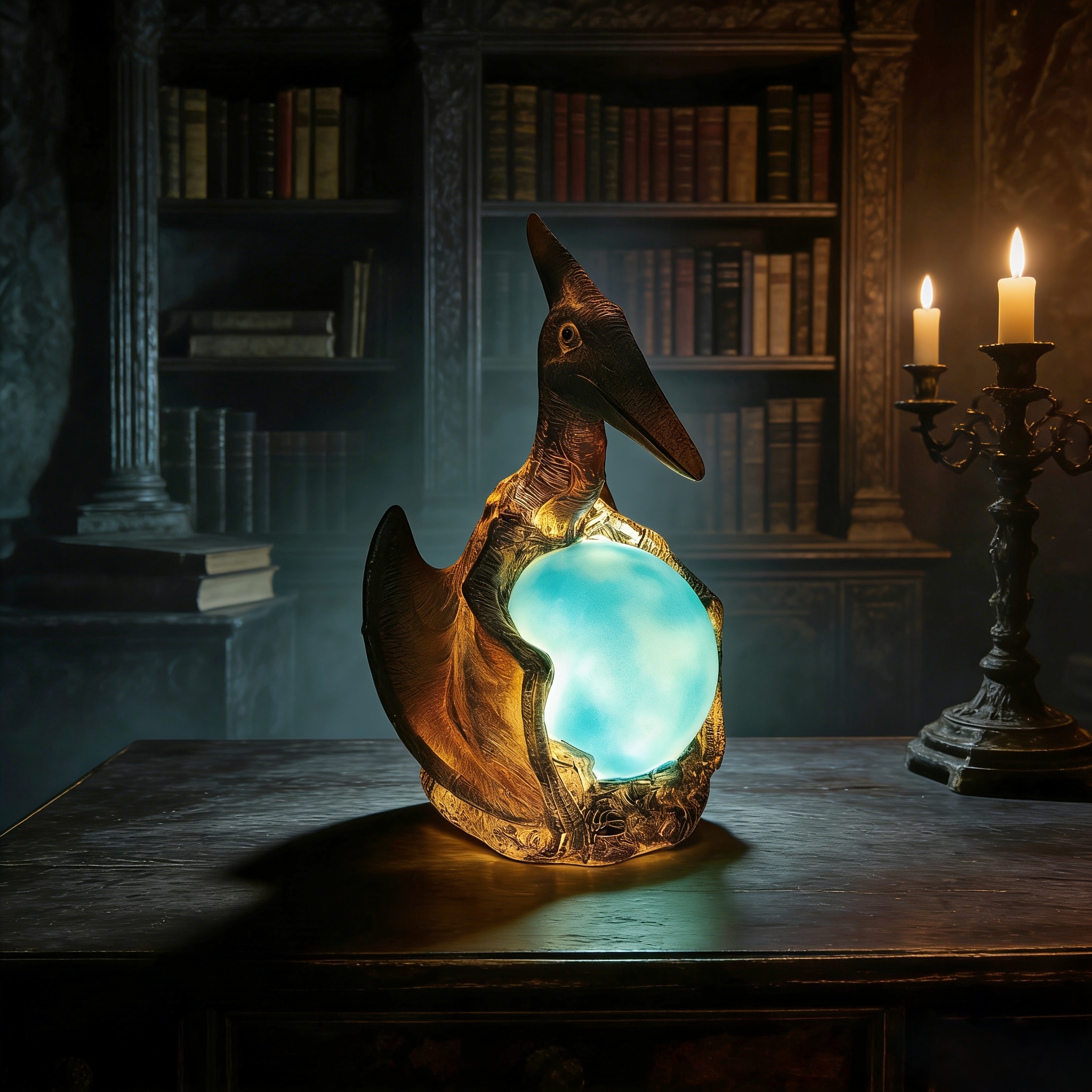 🦖 Pterosaur Magic Crystal Ball Table Lamp | Prehistoric Dinosaur Themed Ambient Night Light
