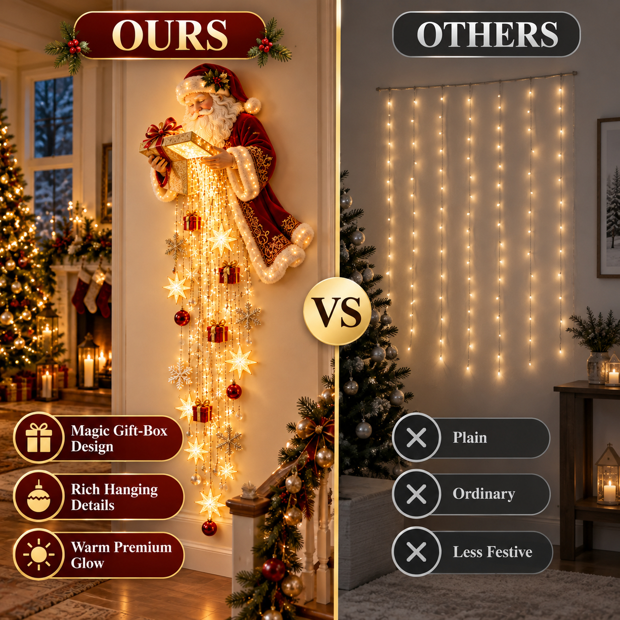 🎅 Santa’s Magical Gift Starfall Cascade | Lighted Christmas Wall Decor