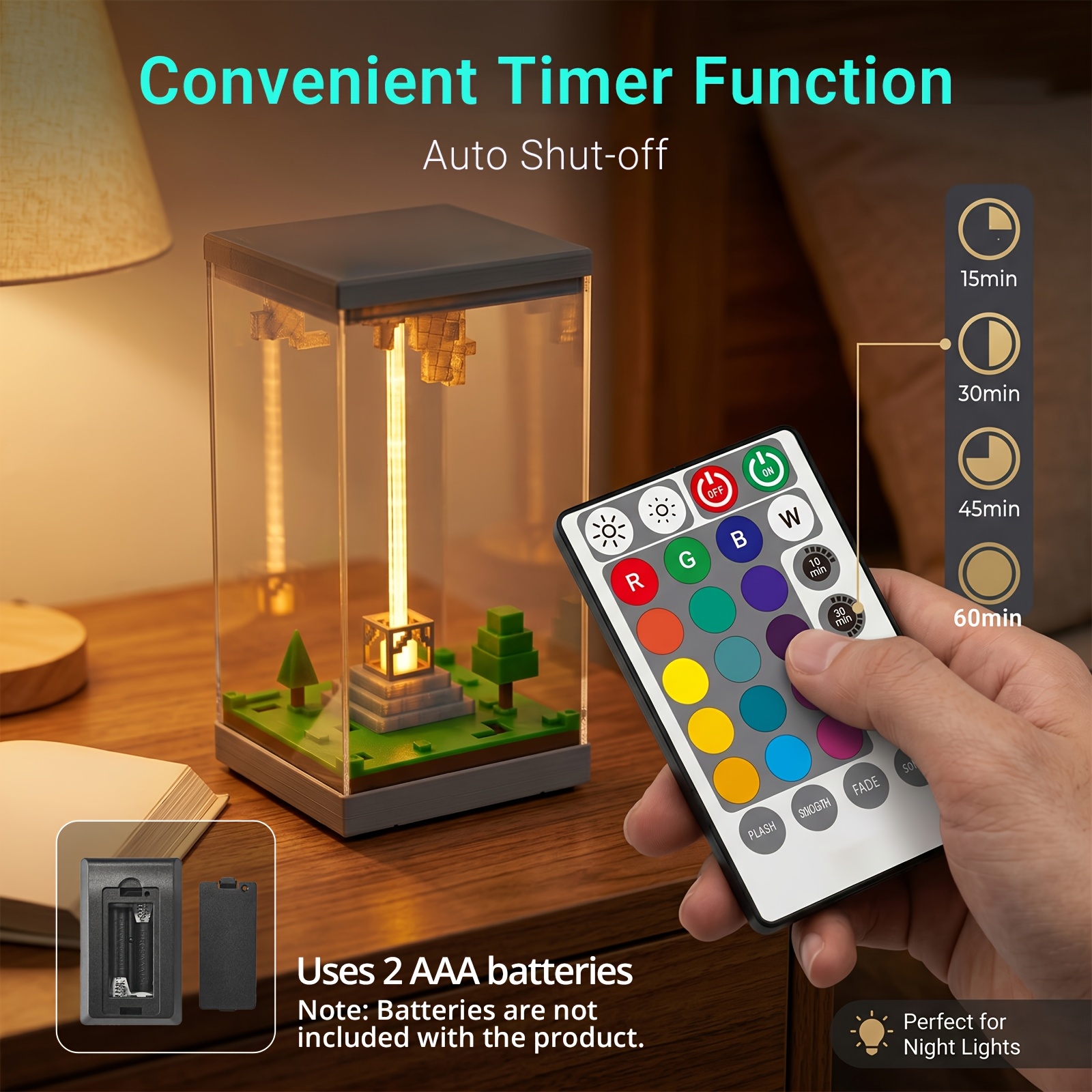 🎮 Pixel Beacon RGB Night Light With Remote & Timer Function