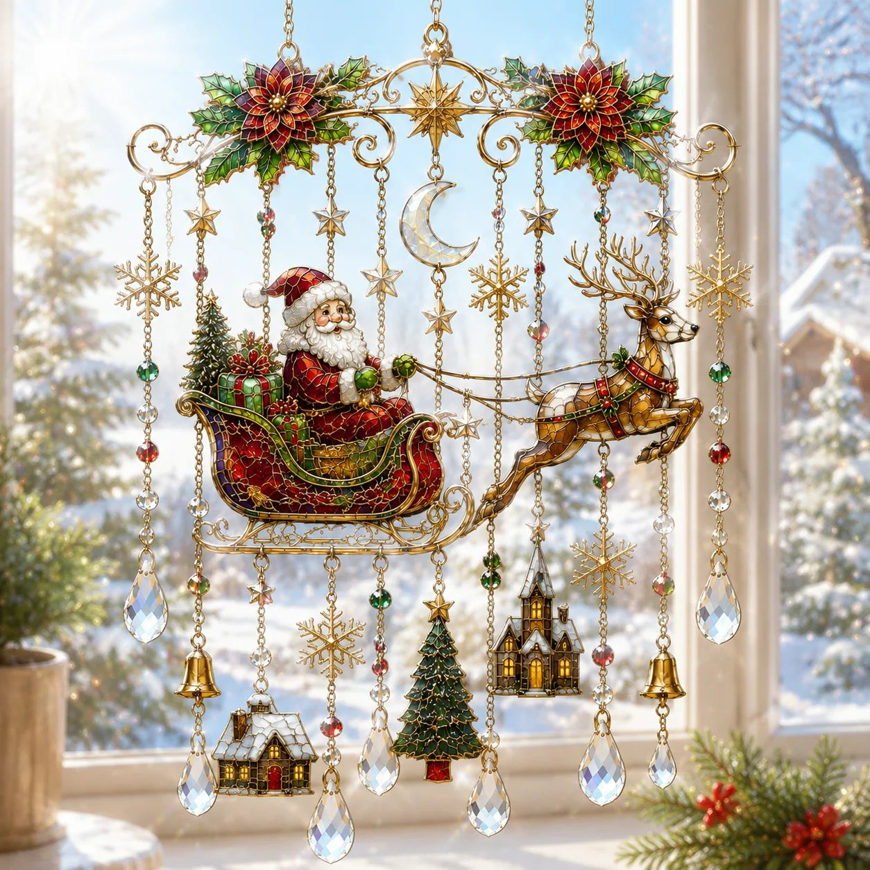 Christmas Stained Glass-Style Window Hanging