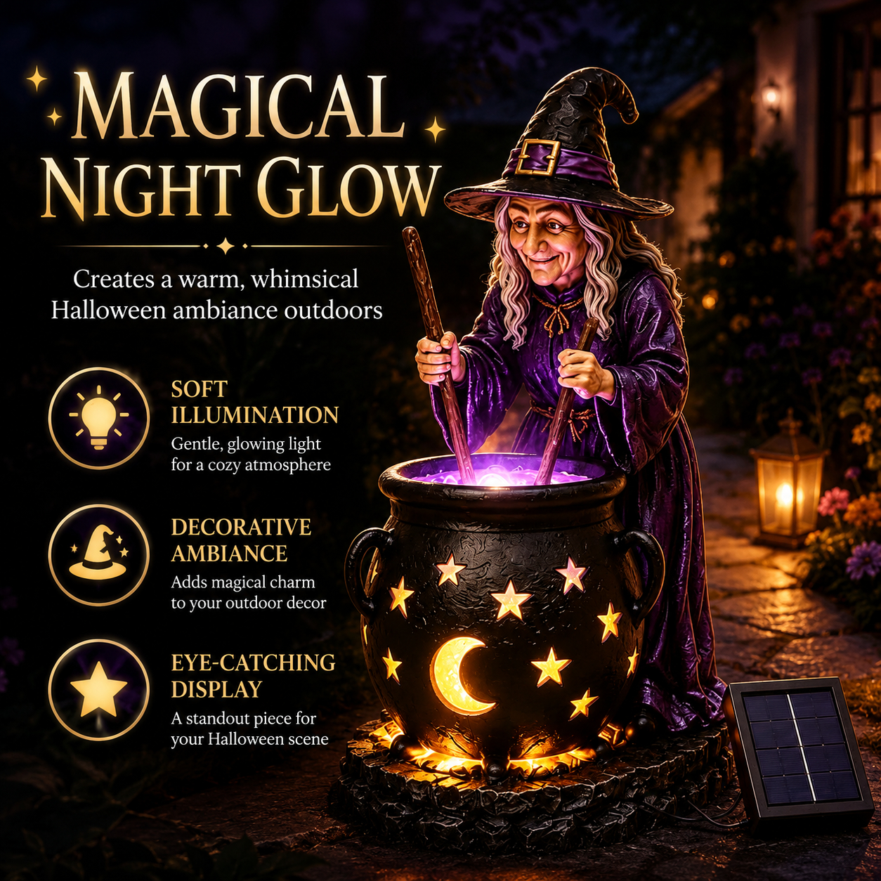 🧙‍♀️ Halloween Witch Glowing Cauldron Solar Light