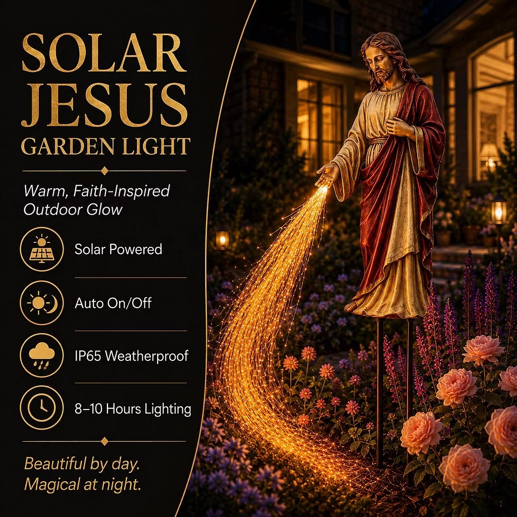 ✝️ Solar Jesus Fiber Optic Garden Light ✨ | Faith-Inspired Outdoor Decor