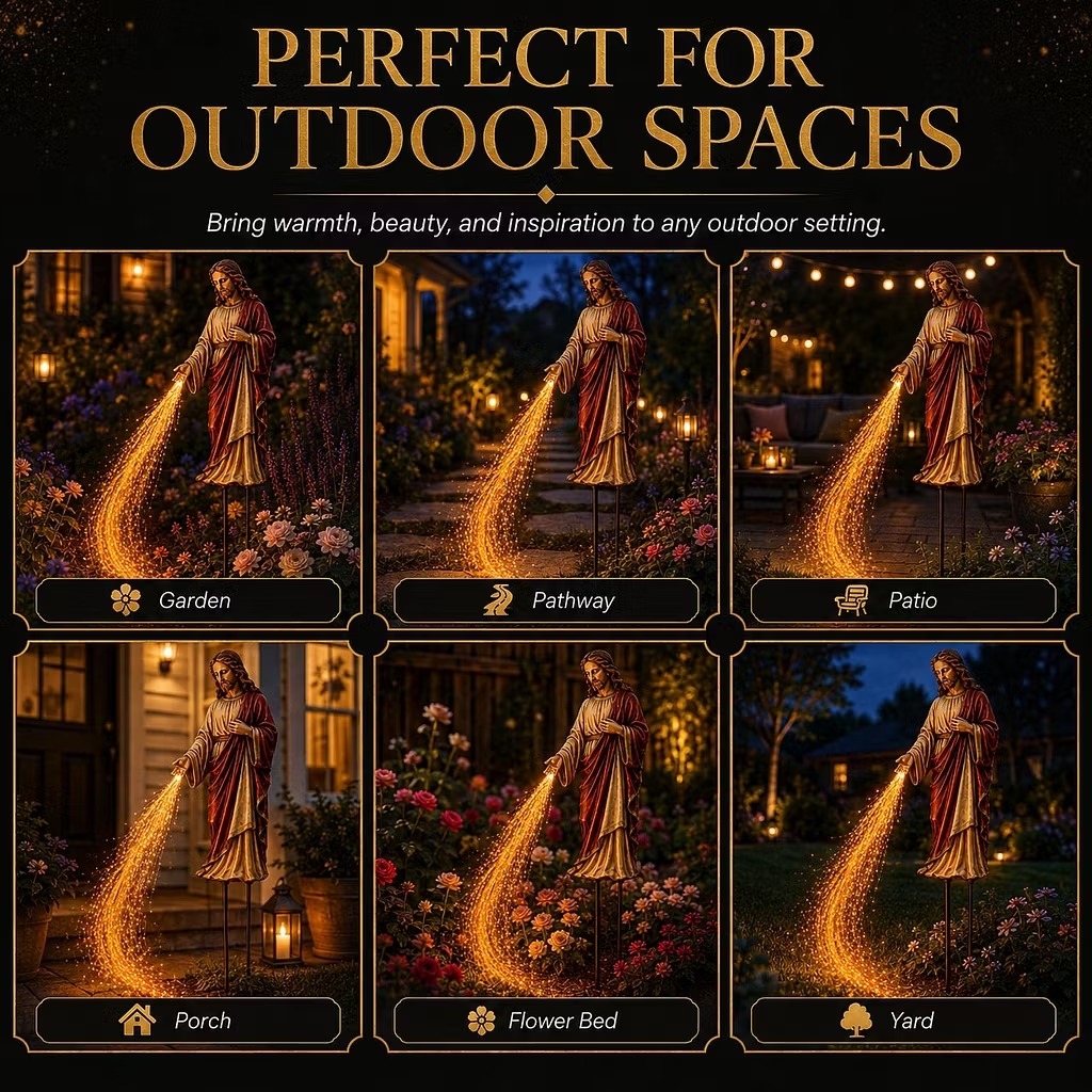 ✝️ Solar Jesus Fiber Optic Garden Light ✨ | Faith-Inspired Outdoor Decor