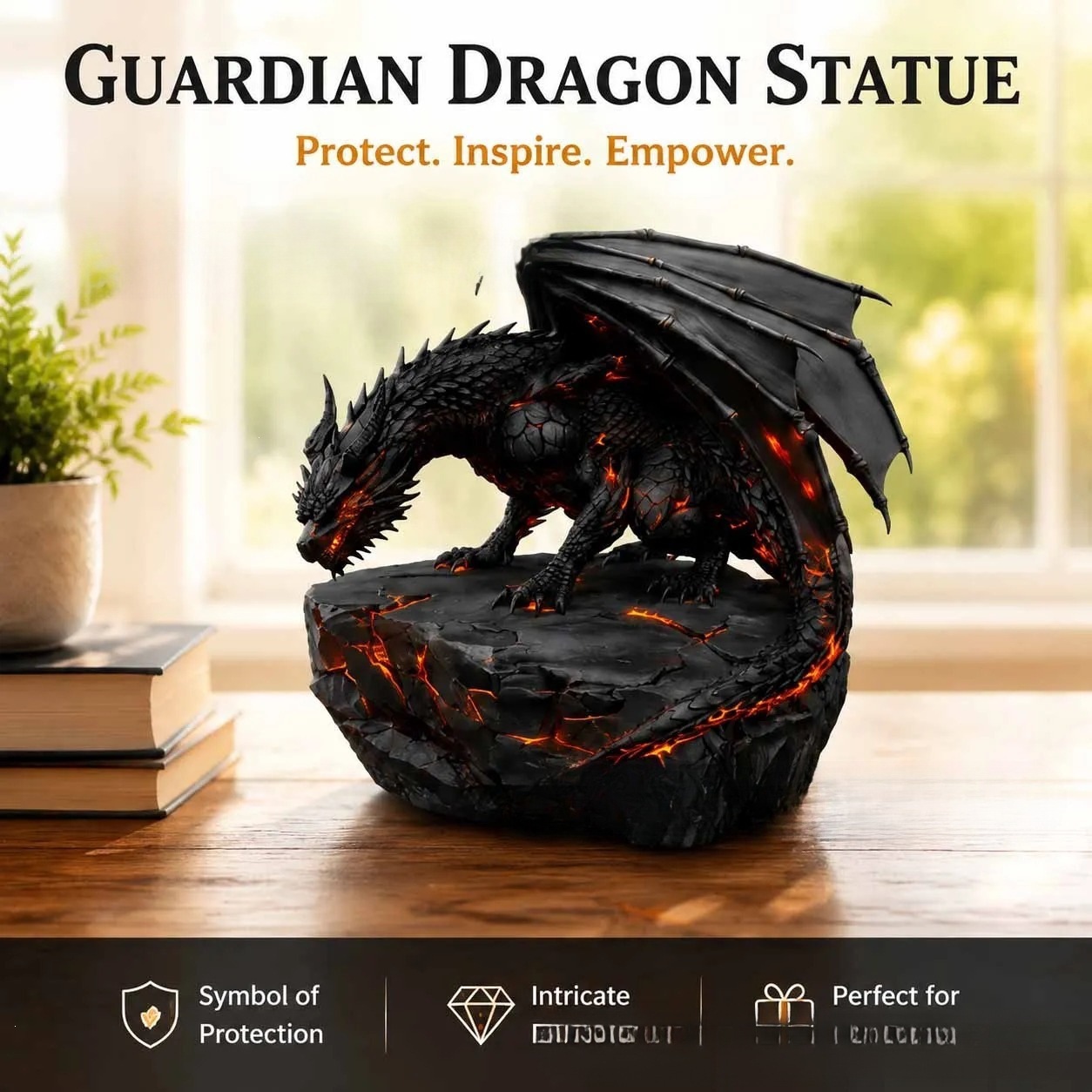 🐉 Lava Crack Guardian Dragon Resin Statue With Warm LED Glow