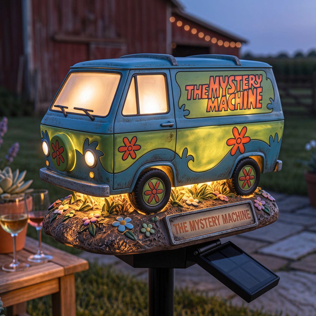 🚐 Scooby Doo Mystery Machine Solar Garden Stake Light | Retro Hippie Van Outdoor Landscape Decor Lamp