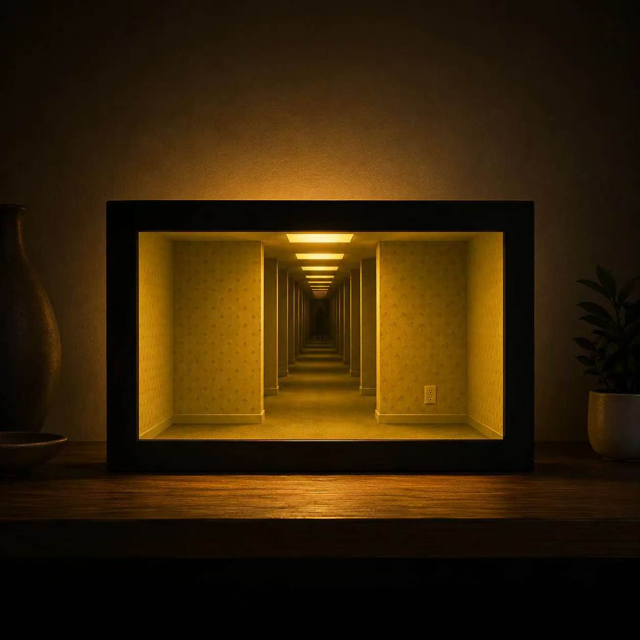 🚪 Backrooms Miniature Diorama Display Box with LED Light