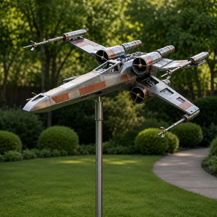 ✨ Star Wars X-Wing Starfighter Metal Wind Spinner | Sci-Fi Fan Outdoor Garden Kinetic Yard Decor