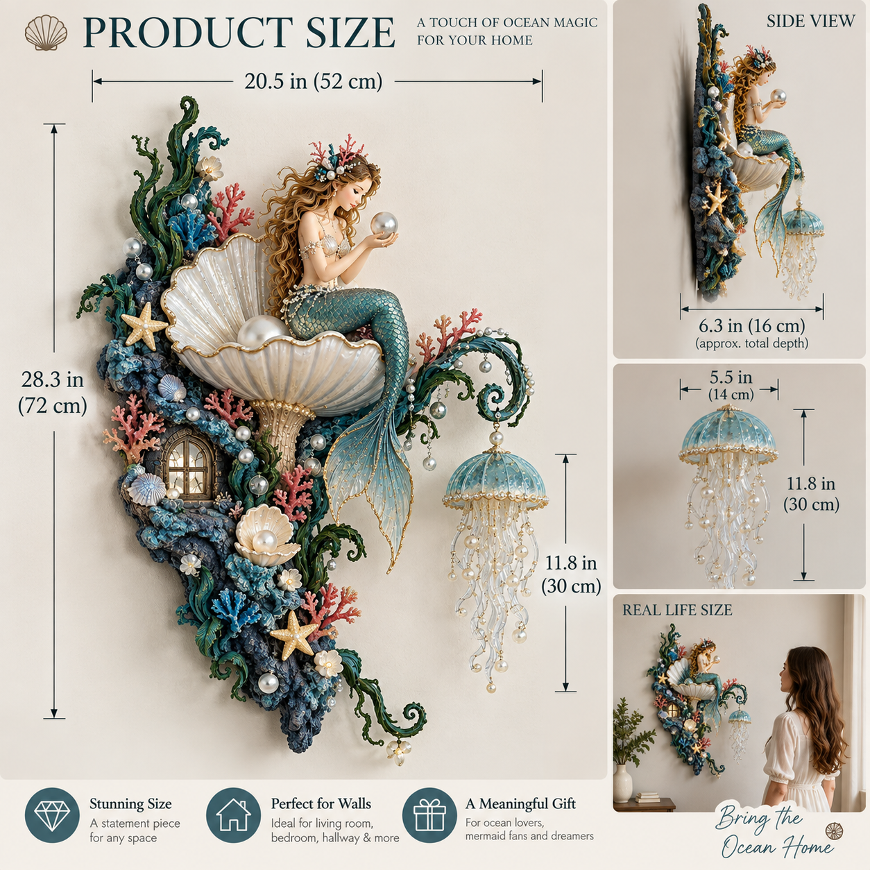 Mermaid Pearl Wall Light product dimension reference