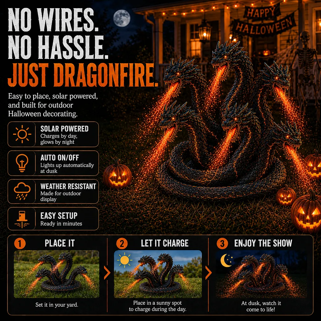 Solar powered Orochi Halloween outdoor garden light setup