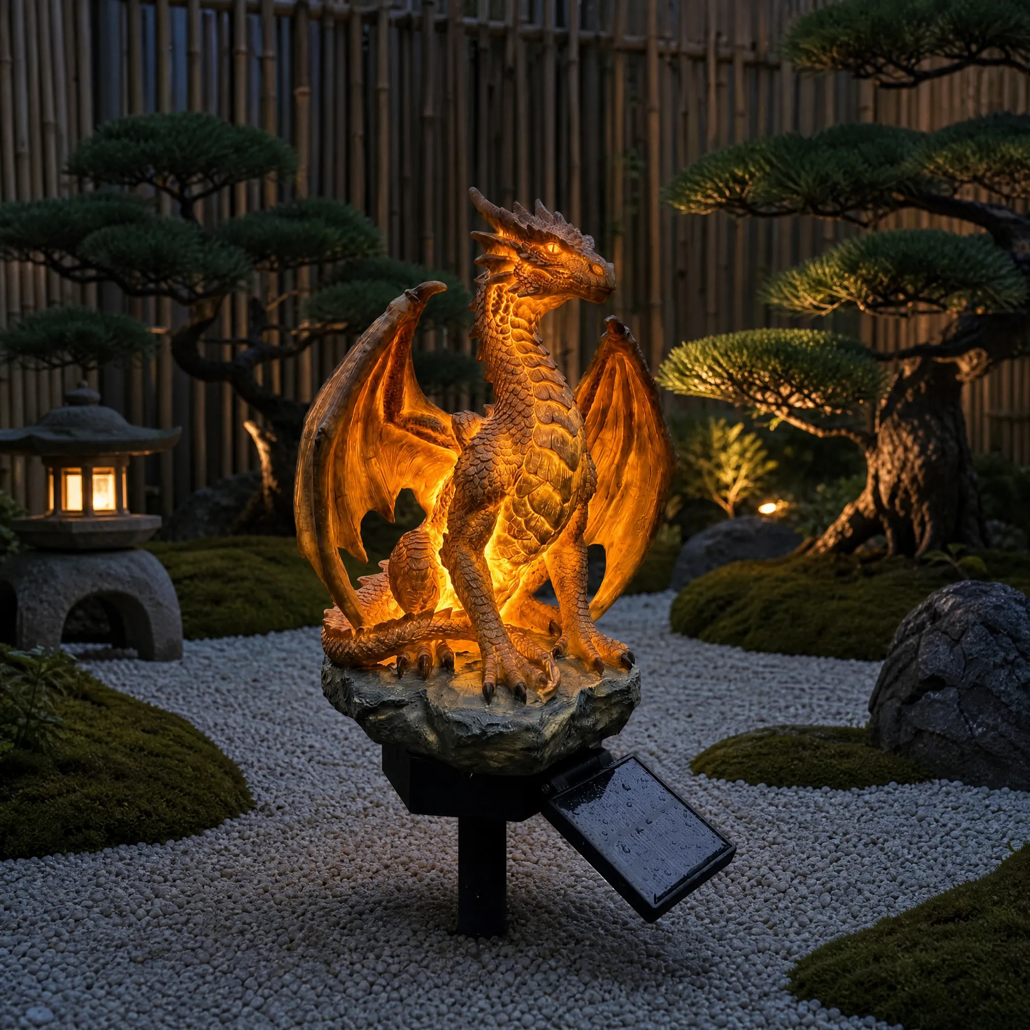 🐉 Dragon Legacy Golden Ember Edition Solar Garden Light - Waterproof Outdoor Dragon Decor Lamp with Warm Ambient Glow