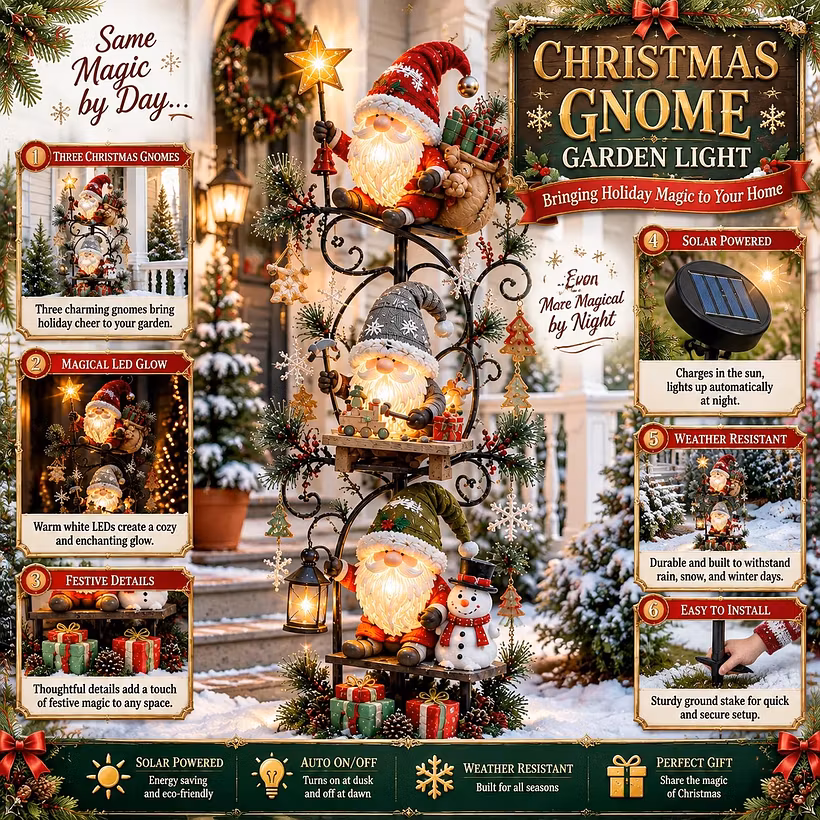 🎄✨ Christmas Gnome Workshop Solar Garden Light 🎁🌟