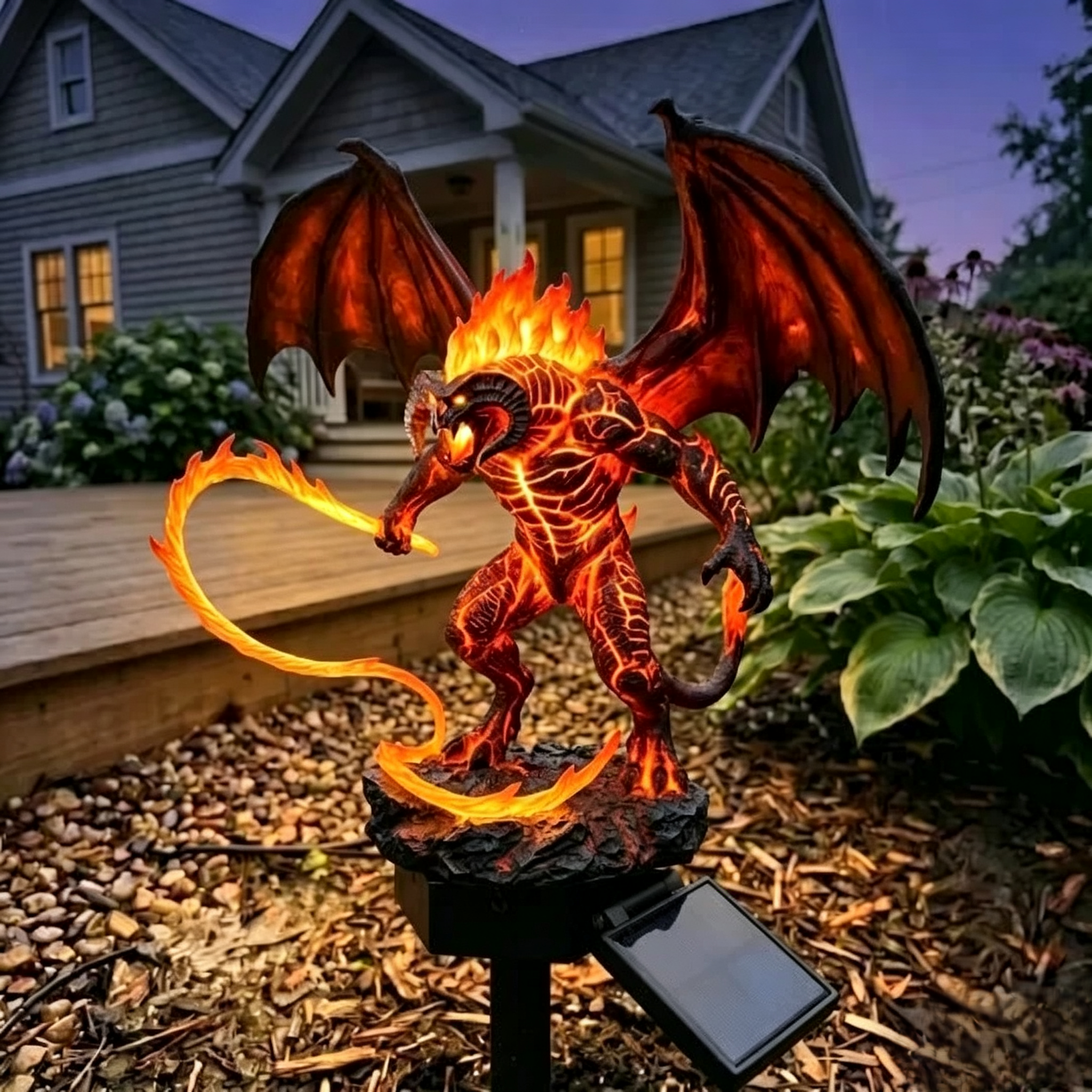 🧙 Wizard vs Demon Solar Garden Stake Light Set | Fantasy Medieval Outdoor LED Landscape Path Lights