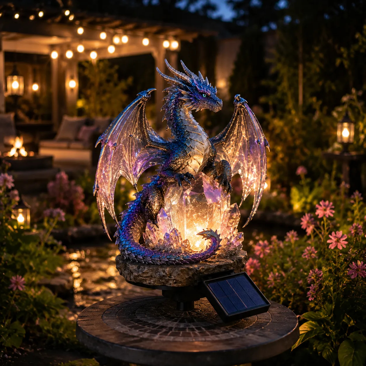 🐉 ⭐ Dragon On Pumpkin Solar Garden Stake Light | Fantasy Halloween Outdoor Landscape Lamp
