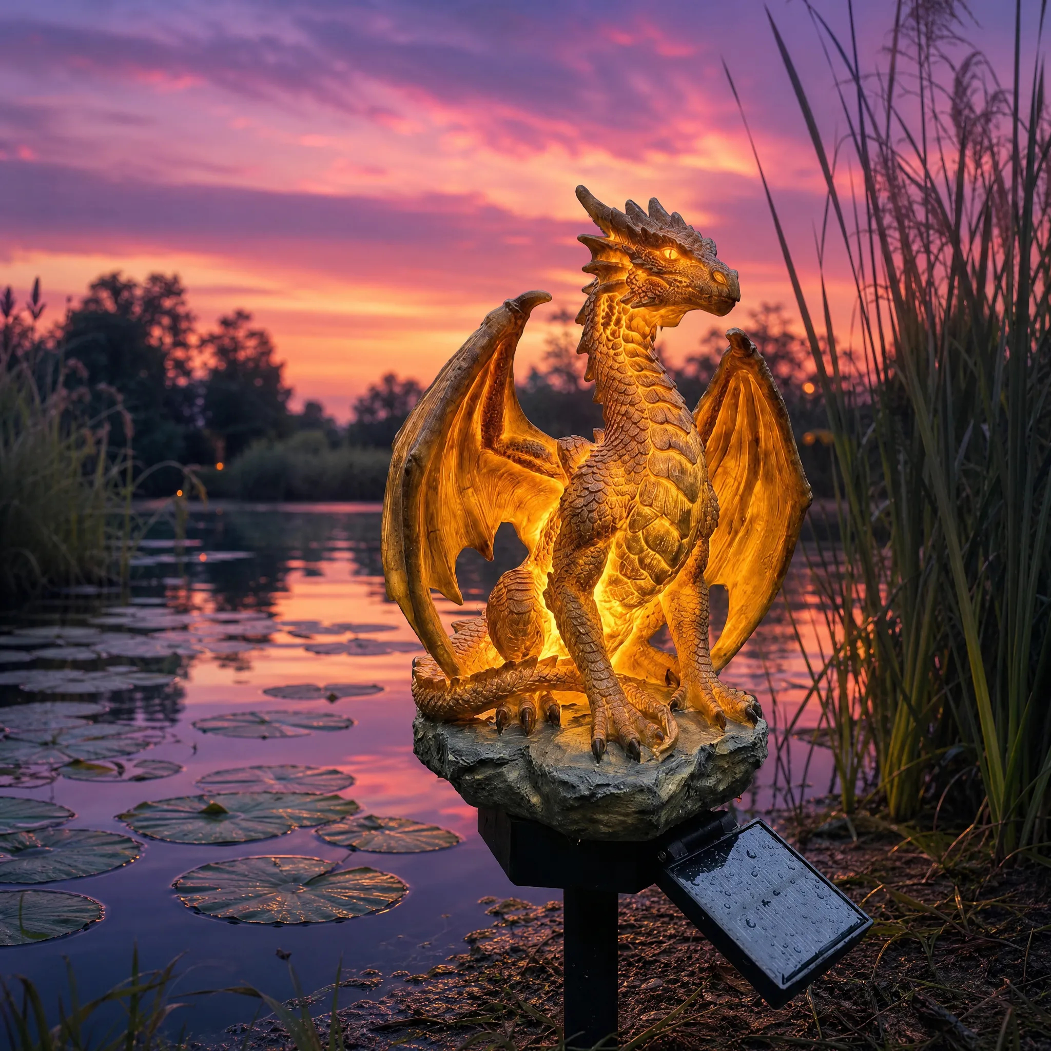 🐉 Dragon Legacy Golden Ember Edition Solar Garden Light - Waterproof Outdoor Dragon Decor Lamp with Warm Ambient Glow