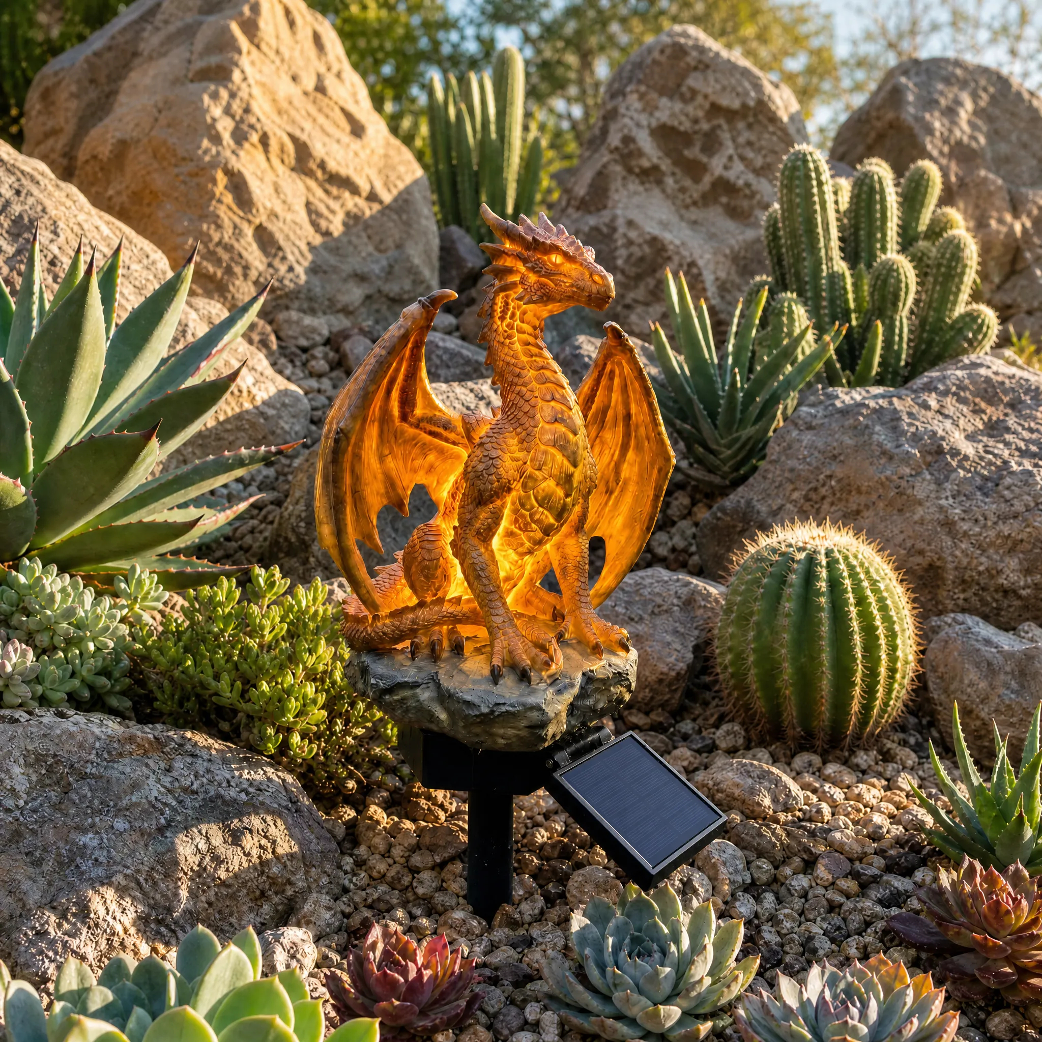 🐉 Dragon Legacy Golden Ember Edition Solar Garden Light - Waterproof Outdoor Dragon Decor Lamp with Warm Ambient Glow