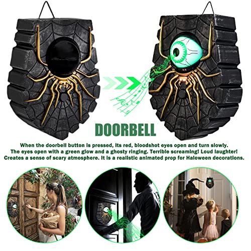 🕷️ Animated Glowing Spider-Eyed Halloween Doorbell | Spooky Sound Light Up Door Hanging Prop