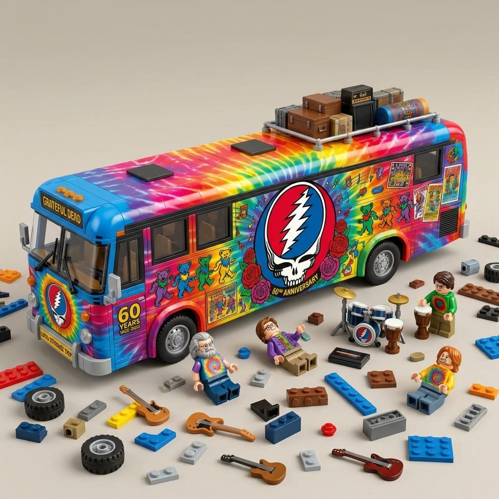 🚌 Grateful Dead 60th Anniversary Psychedelic Tour Bus Building Block Set | Rock Band Collector Brick Model