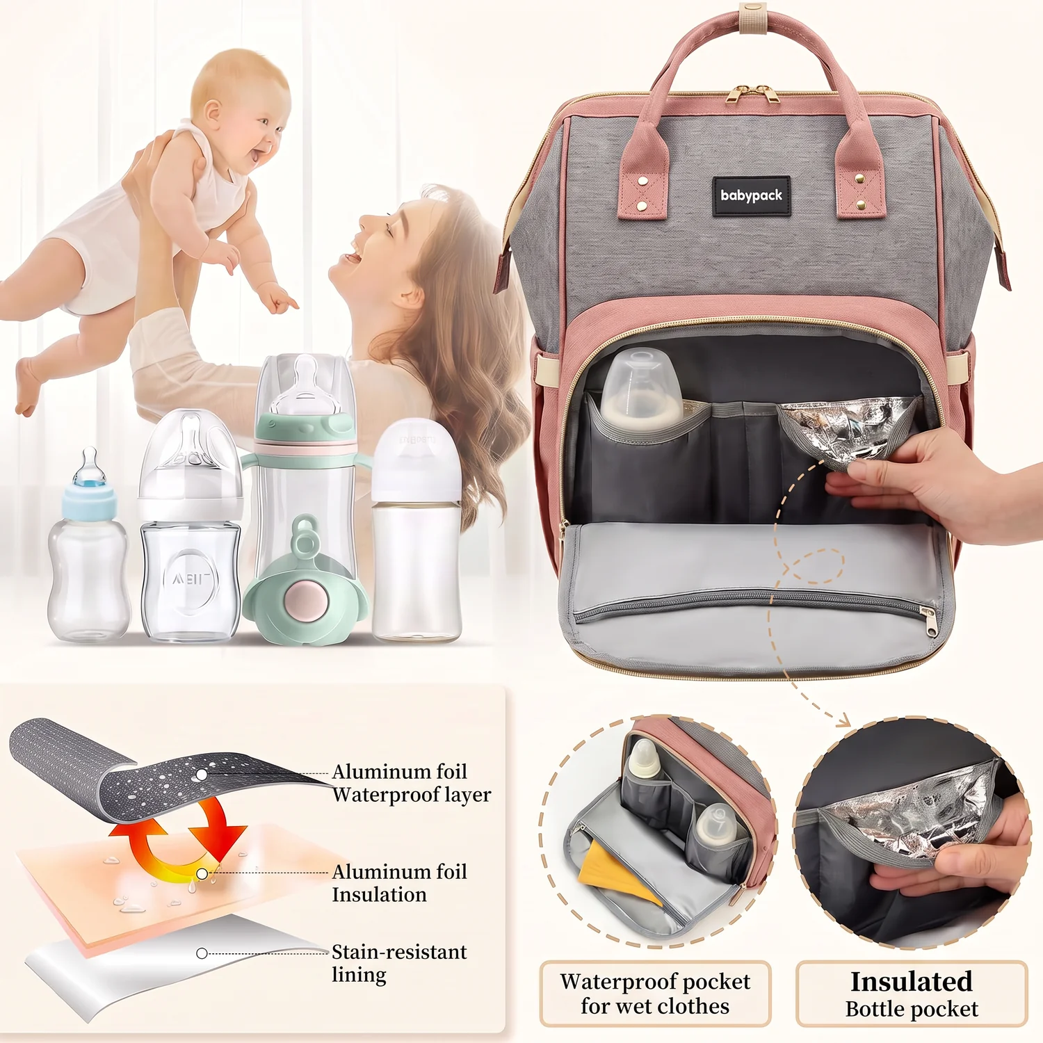 👶 3-in-1 Convertible Diaper Bag Backpack with Travel Bassinet