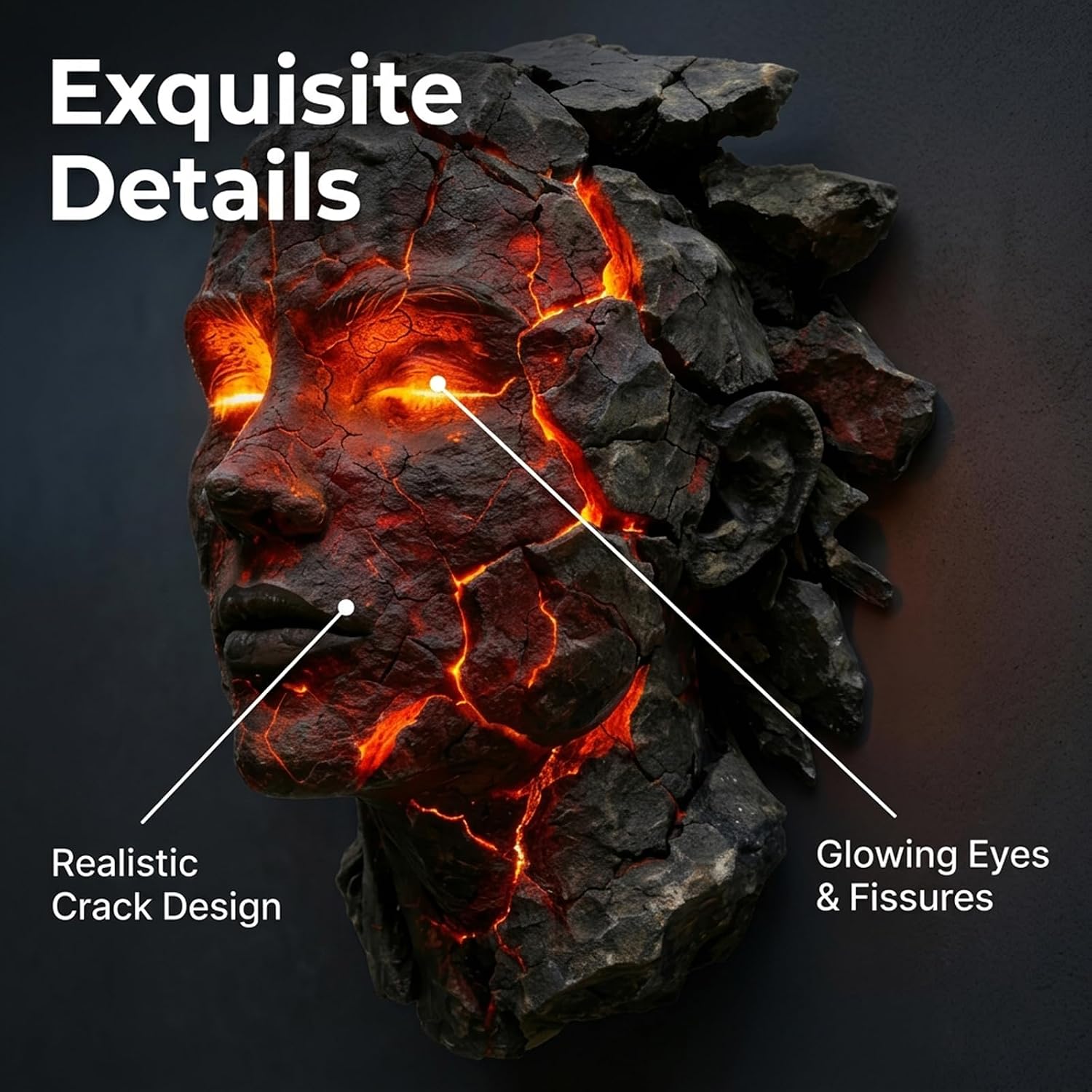 🔥 Cracked Lava Rock Human Face Wall Lamp | Broken Soul Glowing Wall Sculpture Light