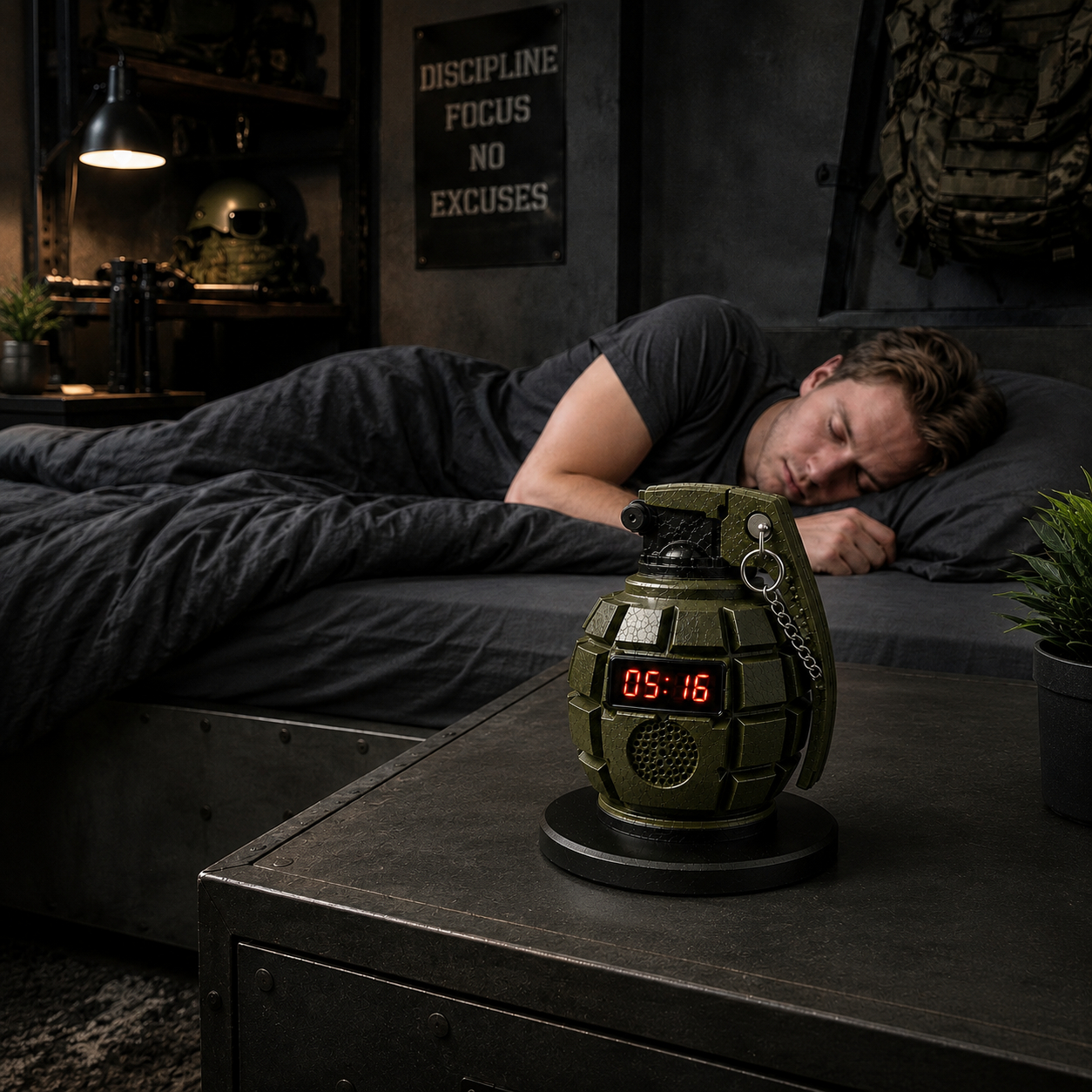 💣 Tactical Grenade Shaped Rechargeable Alarm Clock | Heavy-Duty Non-Snooze Wake-Up Desk Decor