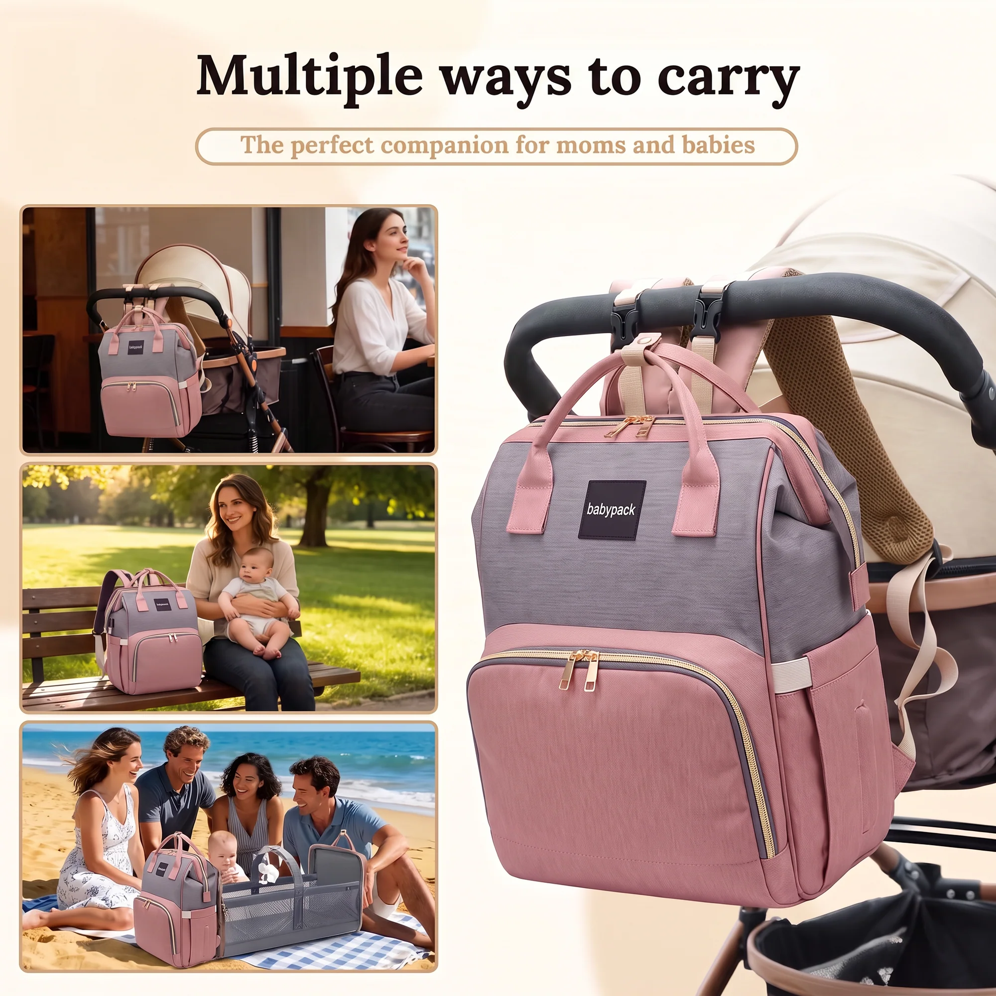 👶 3-in-1 Convertible Diaper Bag Backpack with Travel Bassinet