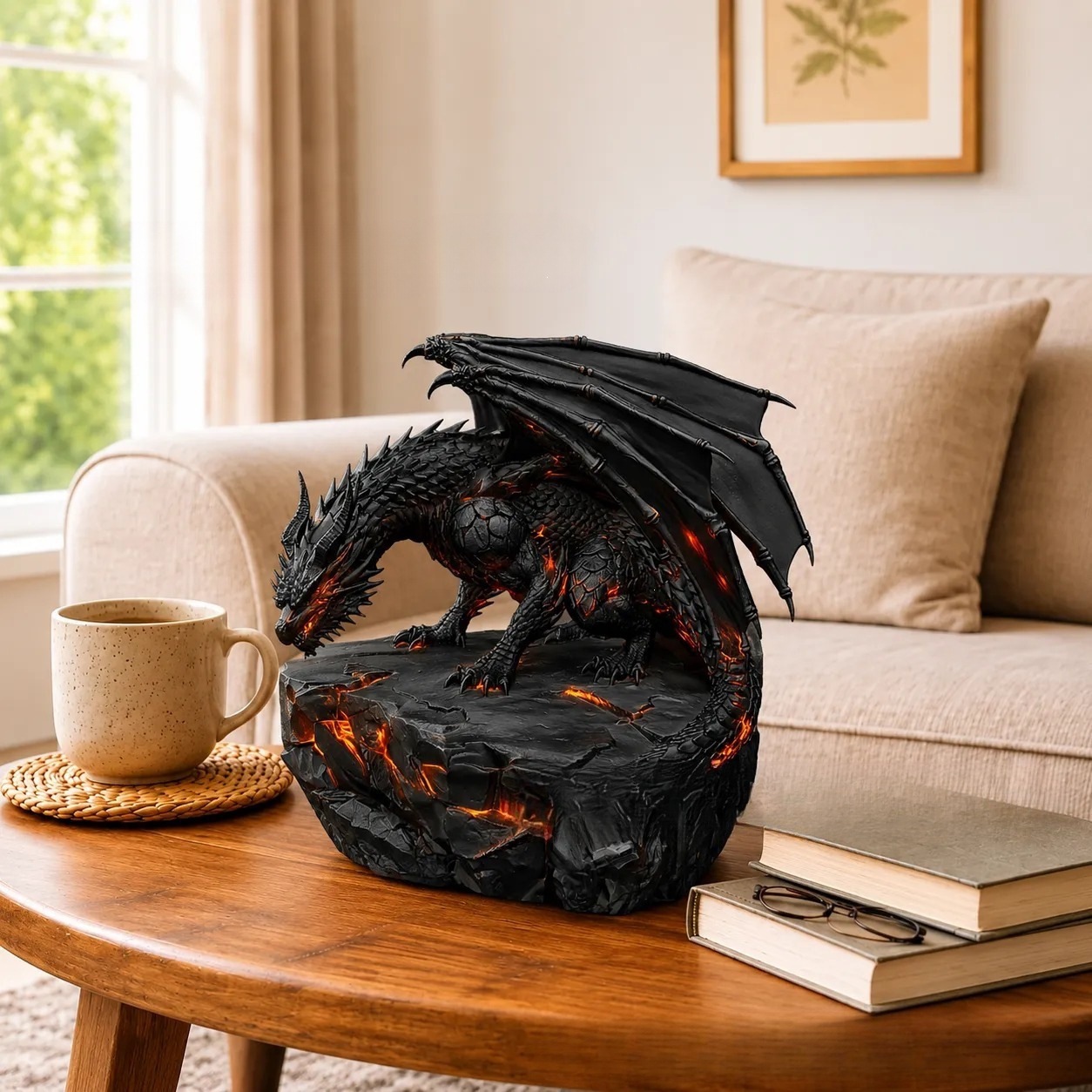 🐉 Lava Crack Guardian Dragon Resin Statue With Warm LED Glow