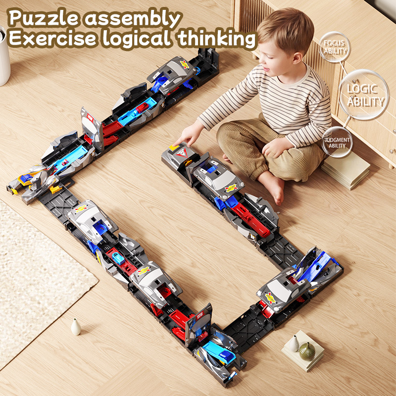 🚗 Modular Eject Race Track Transformable Car Playset | Kids Mechanical Launch Vehicle Toy