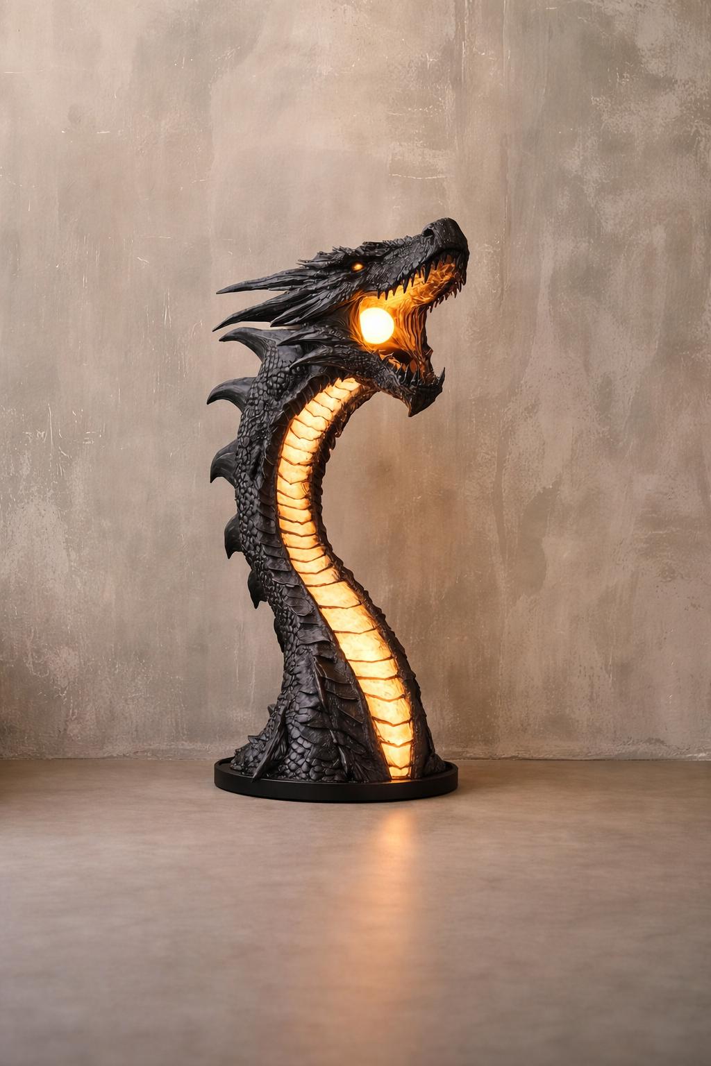 🐉 Gothic Fire-Breathing Dragon Sculpture Floor Lamp | Medieval Style Resin Ambient Light
