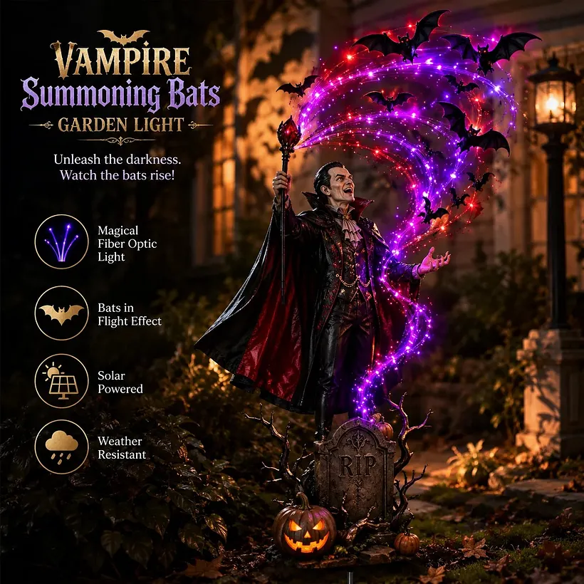 Vampire summoning glowing bats garden light
