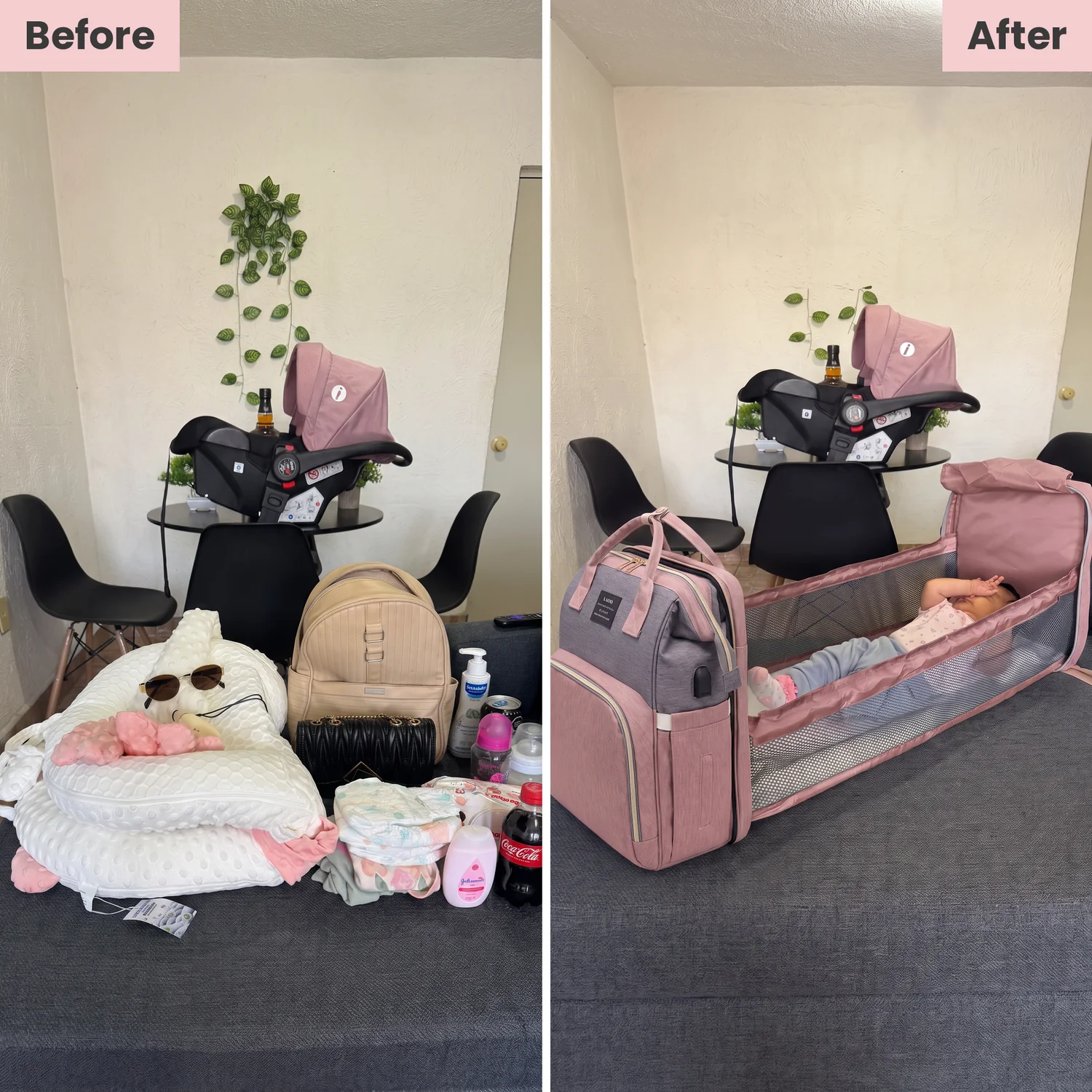 👶 3-in-1 Convertible Diaper Bag Backpack with Travel Bassinet